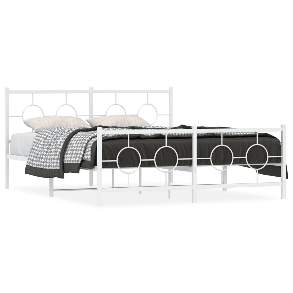 Metal Bed Frame with Headboard and Footboard White 59.1"x78.7"