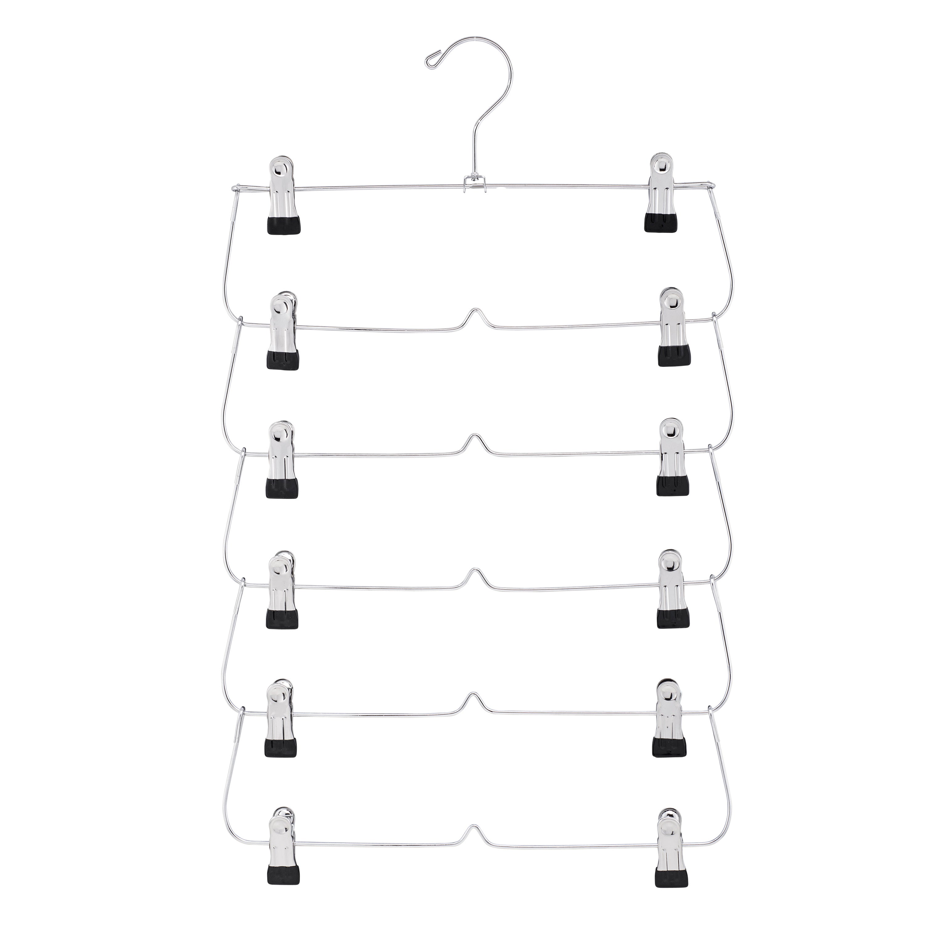 6 Tier with Chrome Finish, Space-Saving Skirt with Clips for Women's Clothes, Foldable Hangers for Pants, Towel, Scarf, Bra, Kitchen & Closet Organization