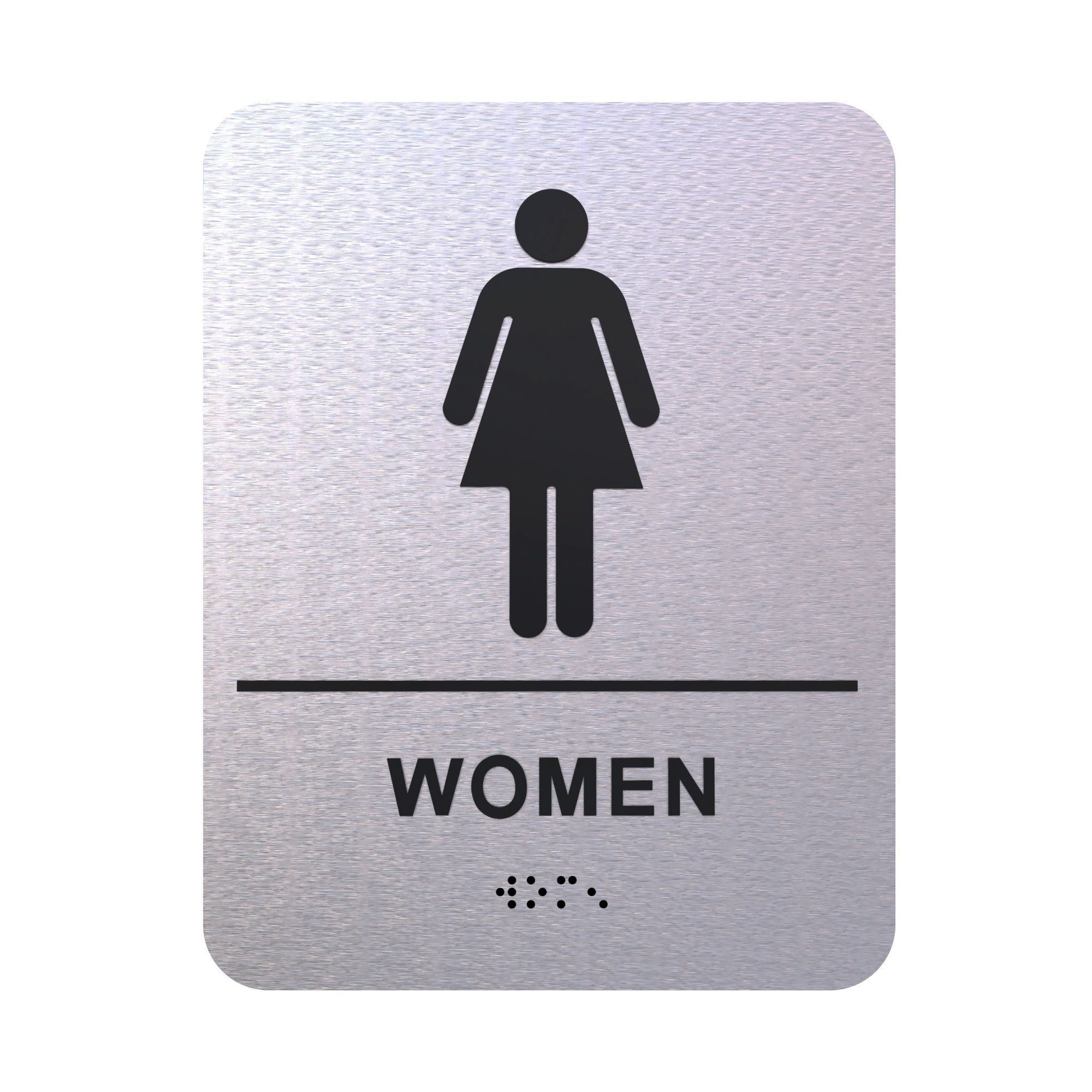 Bathroom Signs - Restroom Signs For Business By BlinkSigns - Brushed Aluminum ADA Compliant, Wheelchair/Handicap Accessible, Raised Icons, & Grade 2 Braille - Includes 3M VHB Adhesive Strips