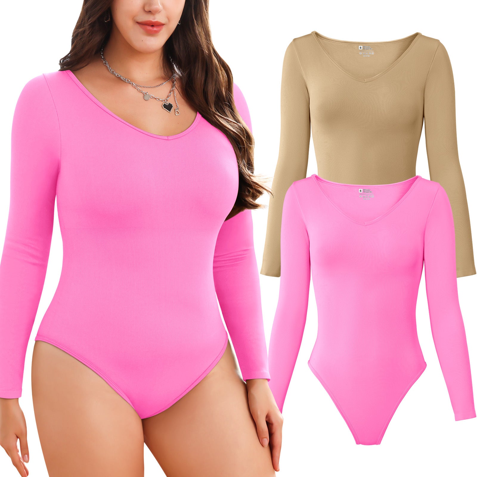 2-piece set Bikini shapewear long sleeved V-neck