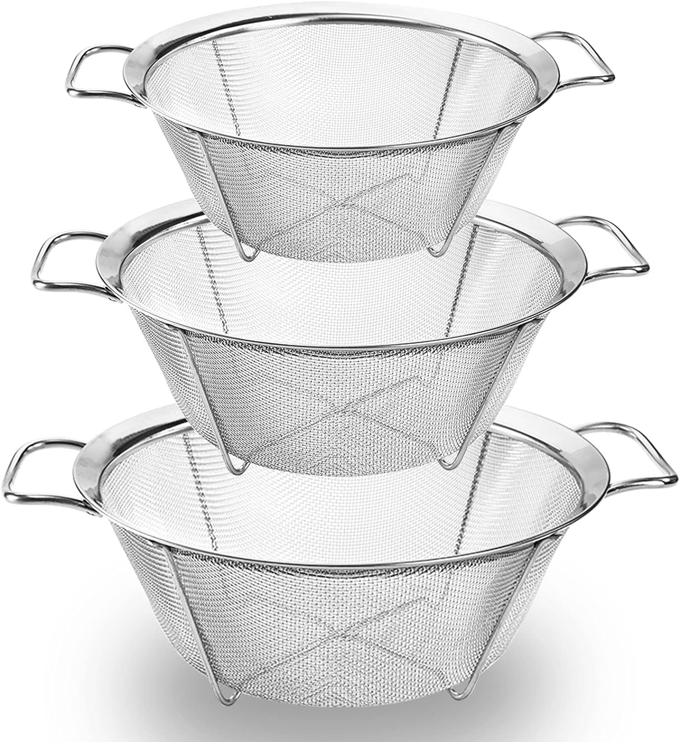 Ideal Kitchen Strainers and Colanders, Stainless Steel Mesh Strainer Basket with Handle, Stackable Mesh Footed Colander for Rinse Food, Fruit, Vegetable, Strain, Drain