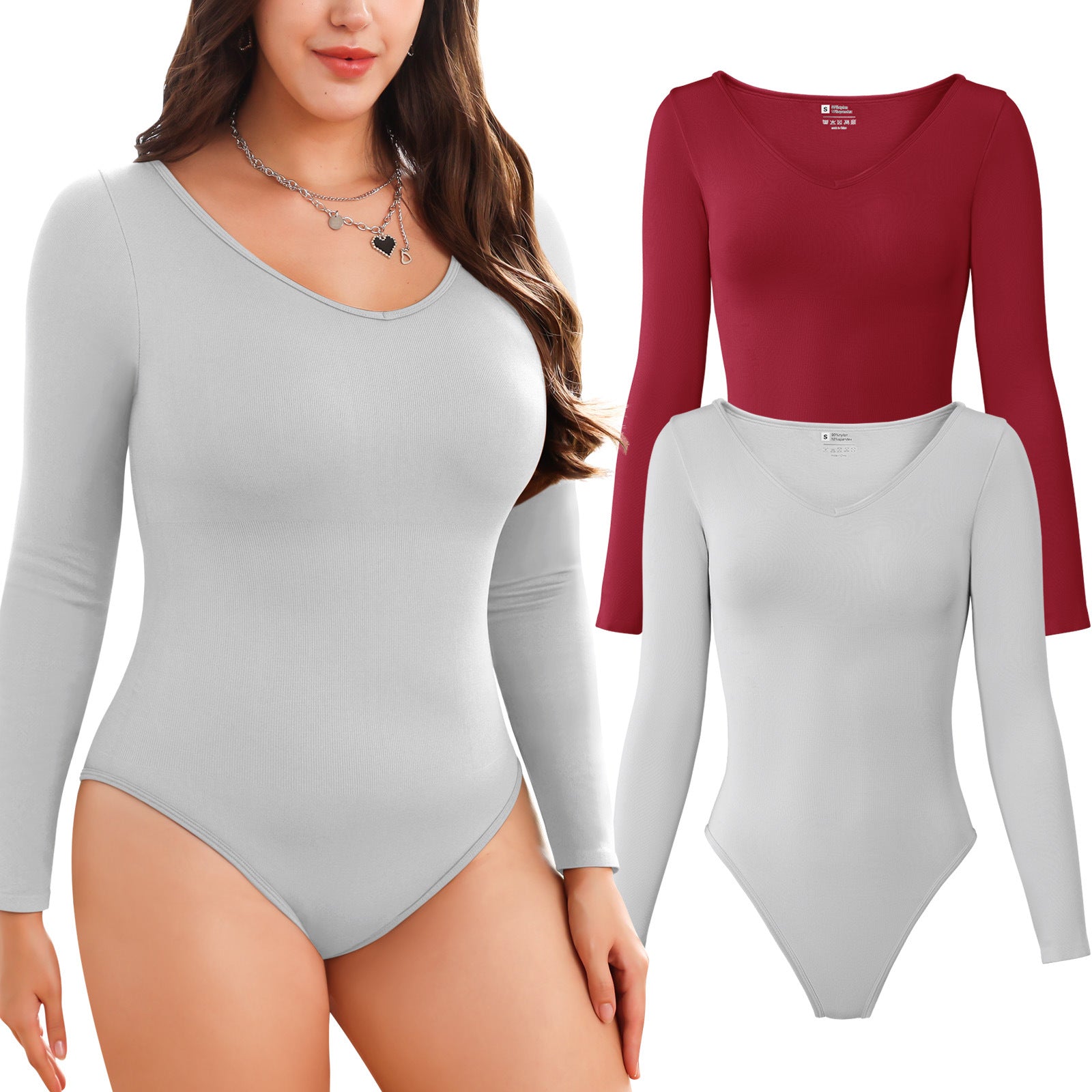 2-piece set Bikini shapewear long sleeved V-neck