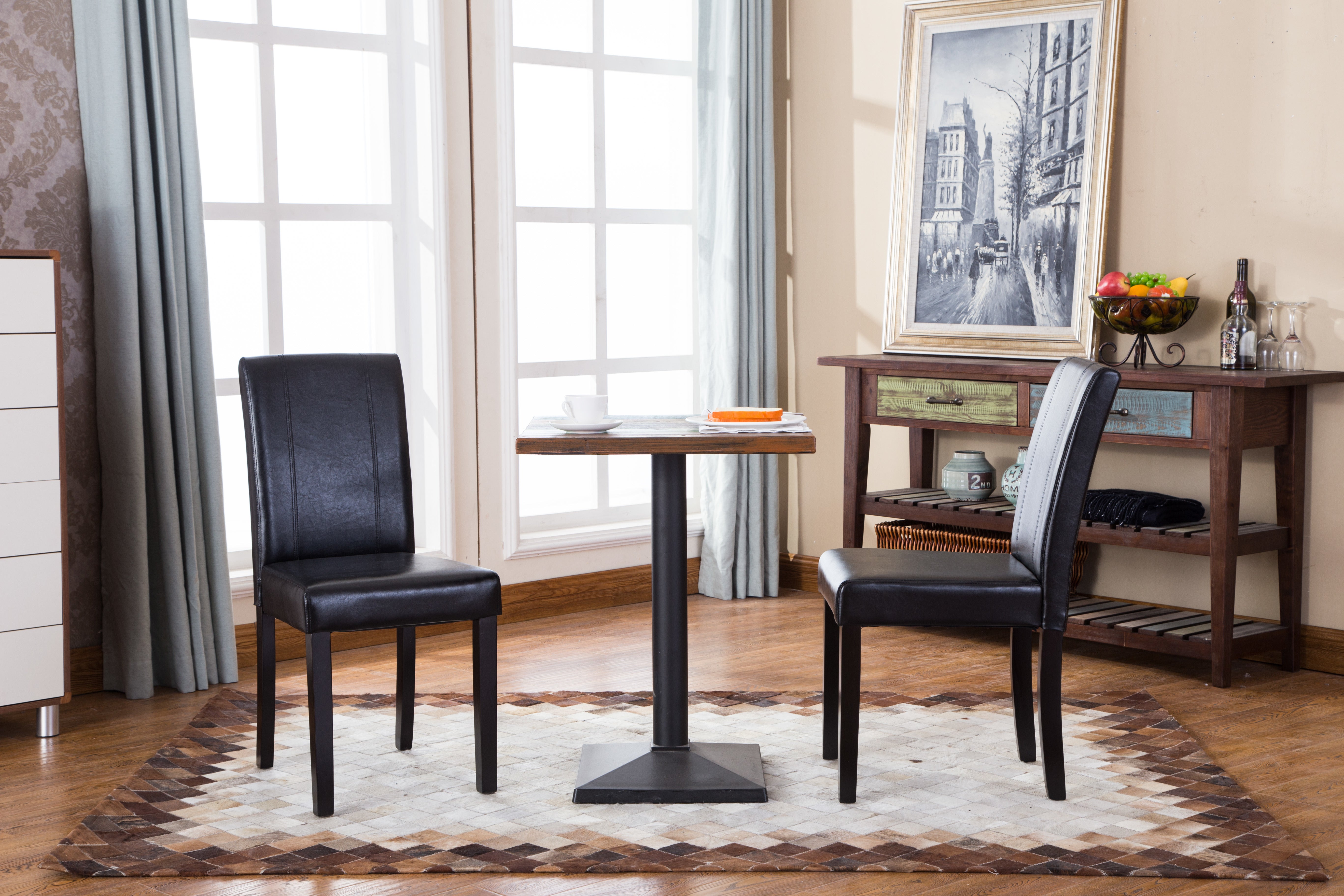 Urban Style Solid Wood Leatherette Padded Parson Chair, Black, Set of 2
