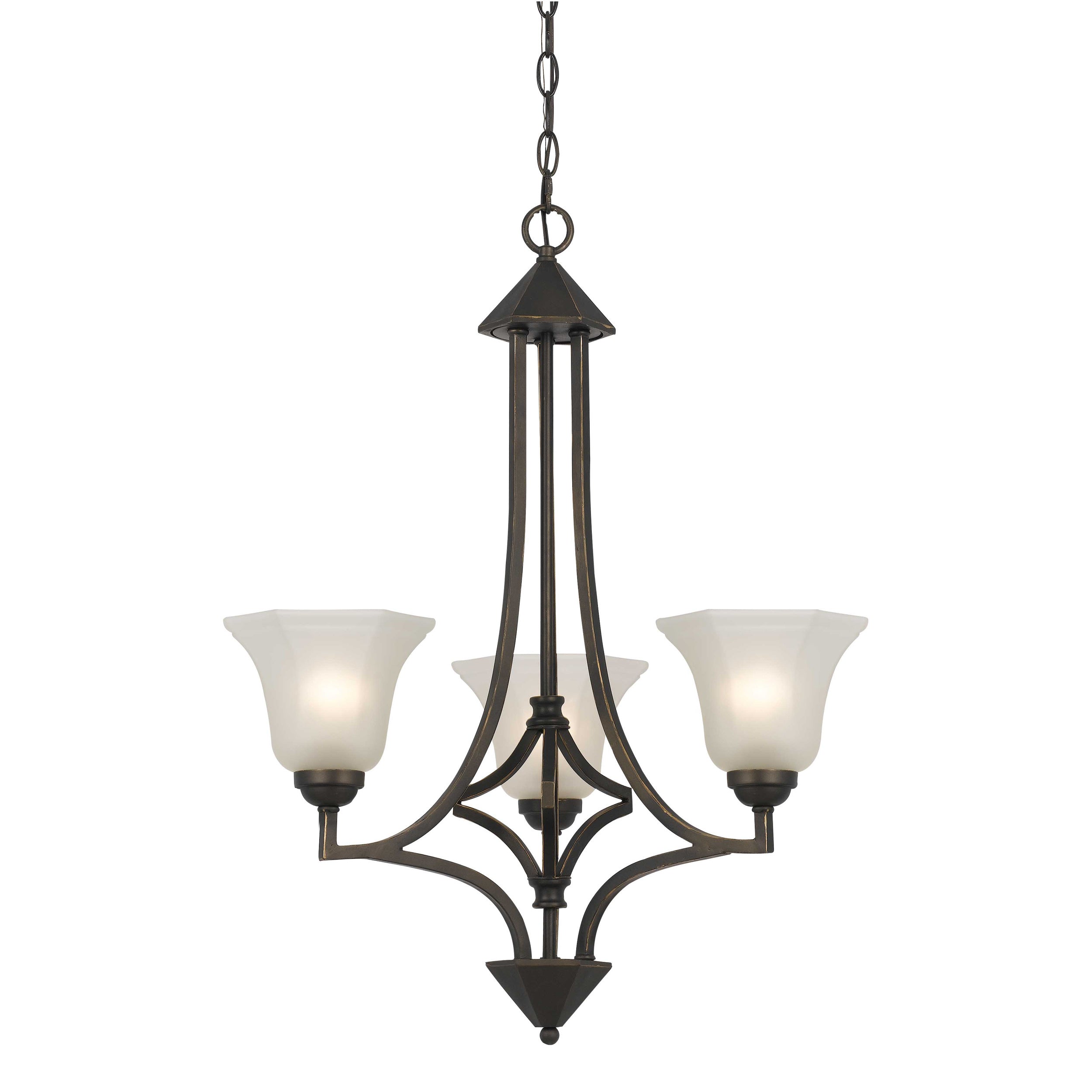 3 Bulb Chandelier with Metal Frame and Smoked Glass Shade, Bronze