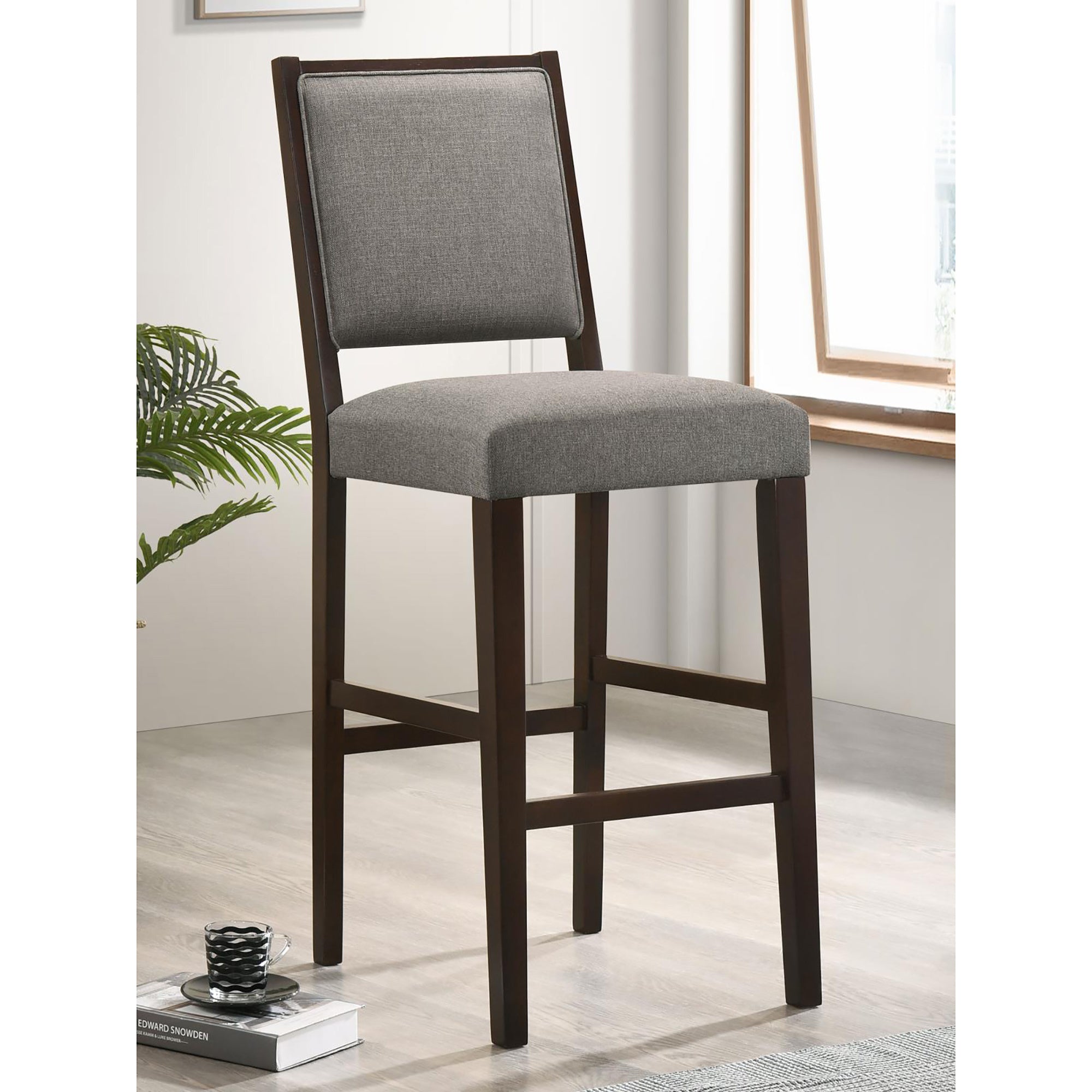 Grey and Espresso Stool with Footrest (Set of 2)