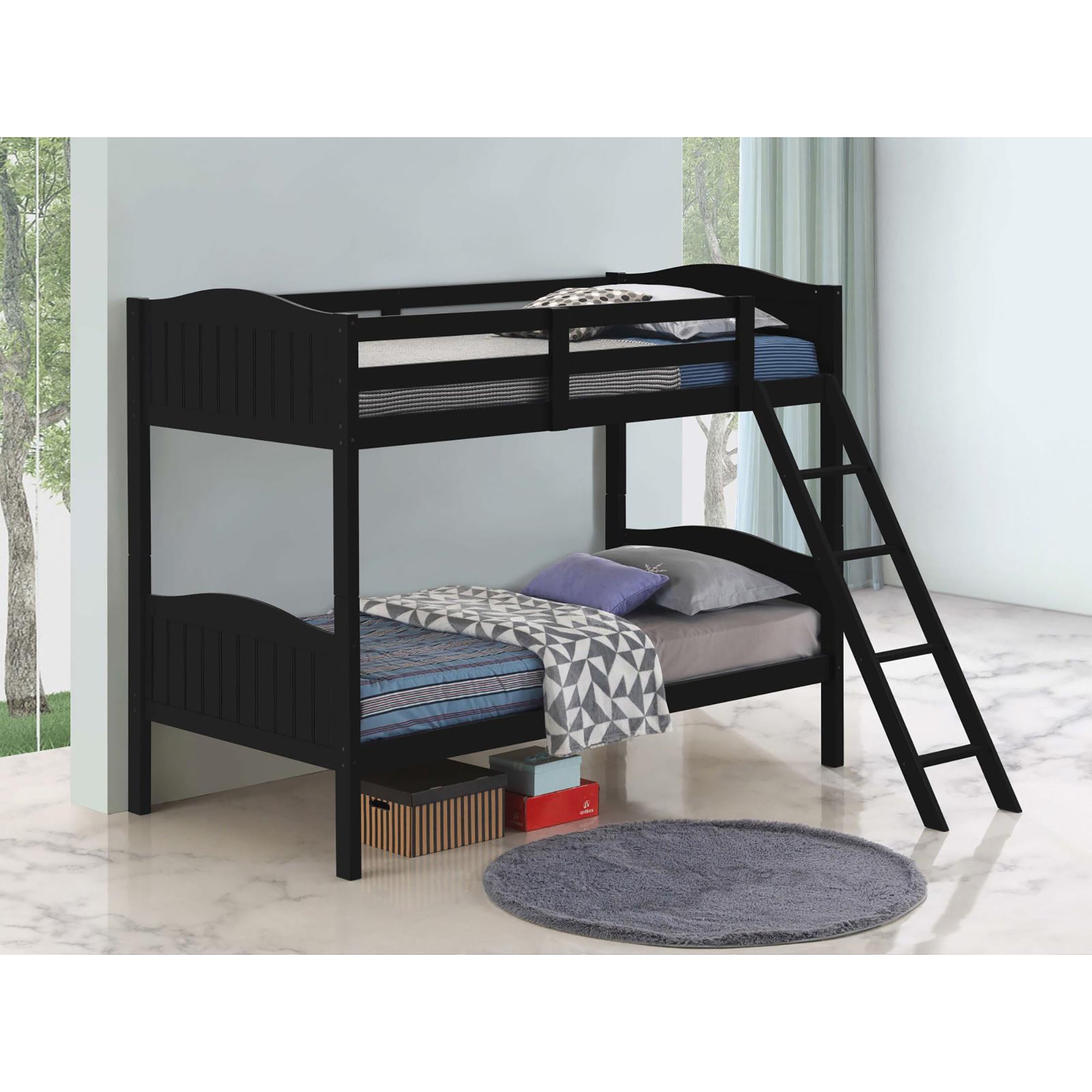 Black Twin/Twin Bunk Bed with Arched Headboard