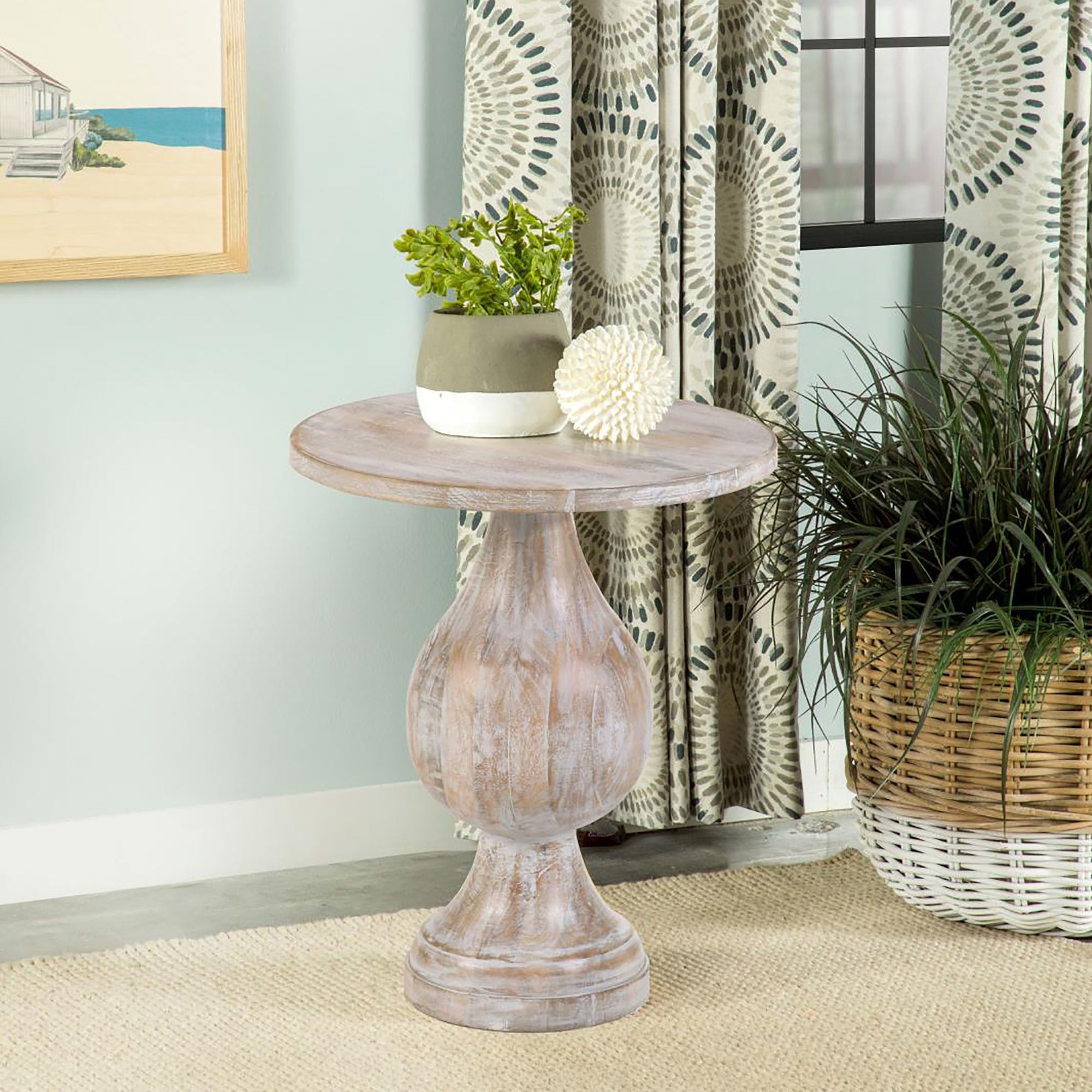 White Washed Pedestal Accent Table