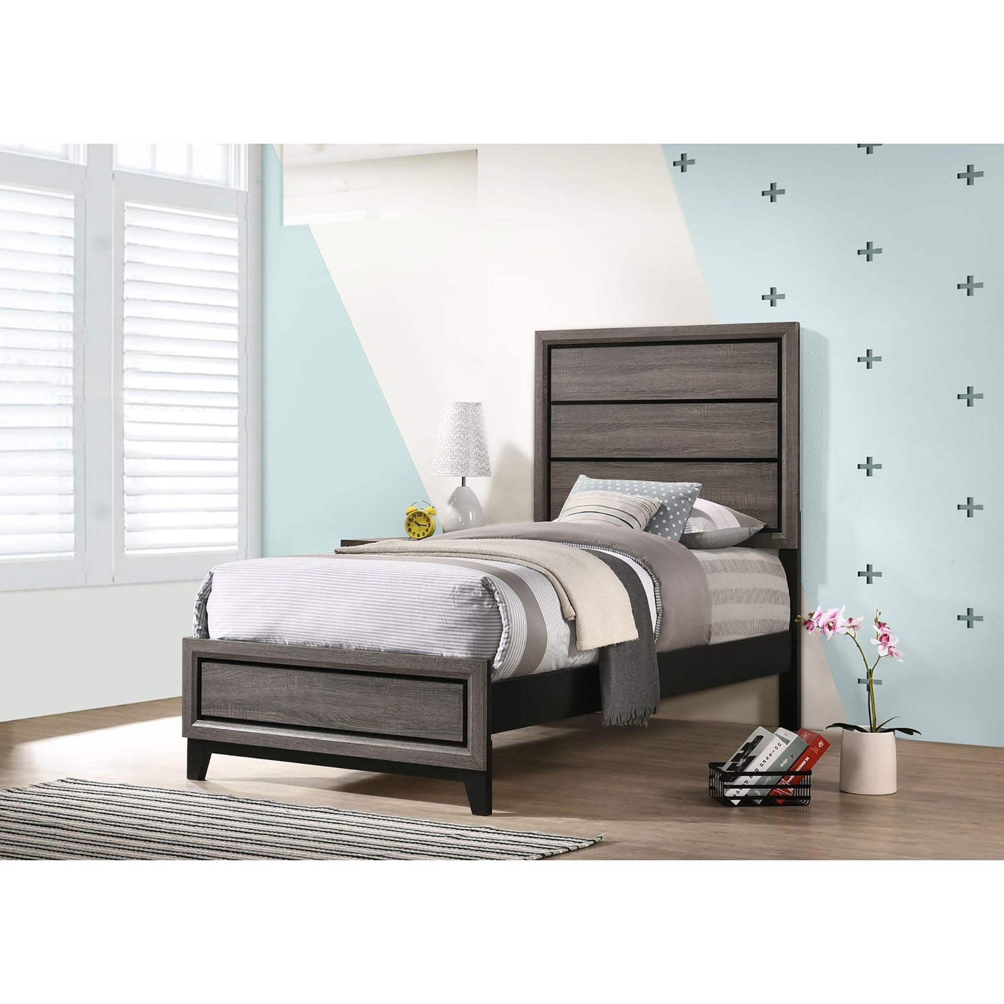 Grey Oak Twin Panel Bed