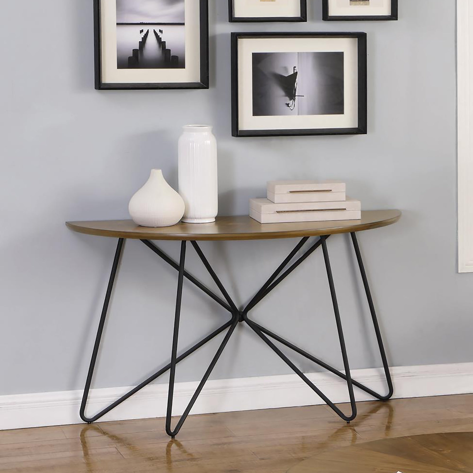 Dark Brown Semicircle Sofa Table