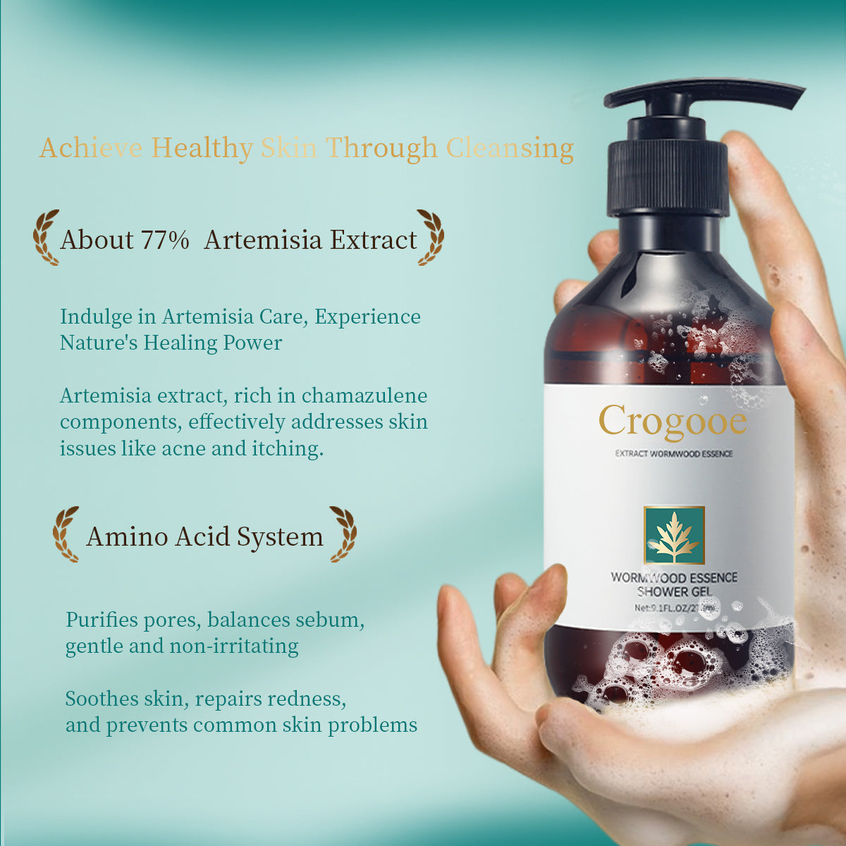 Crogooe-Herbal Shower Gel,About 77 ArtemisiaExtract,containing Amino Acid, Herbal Extract Skin Cleaning Body Washes