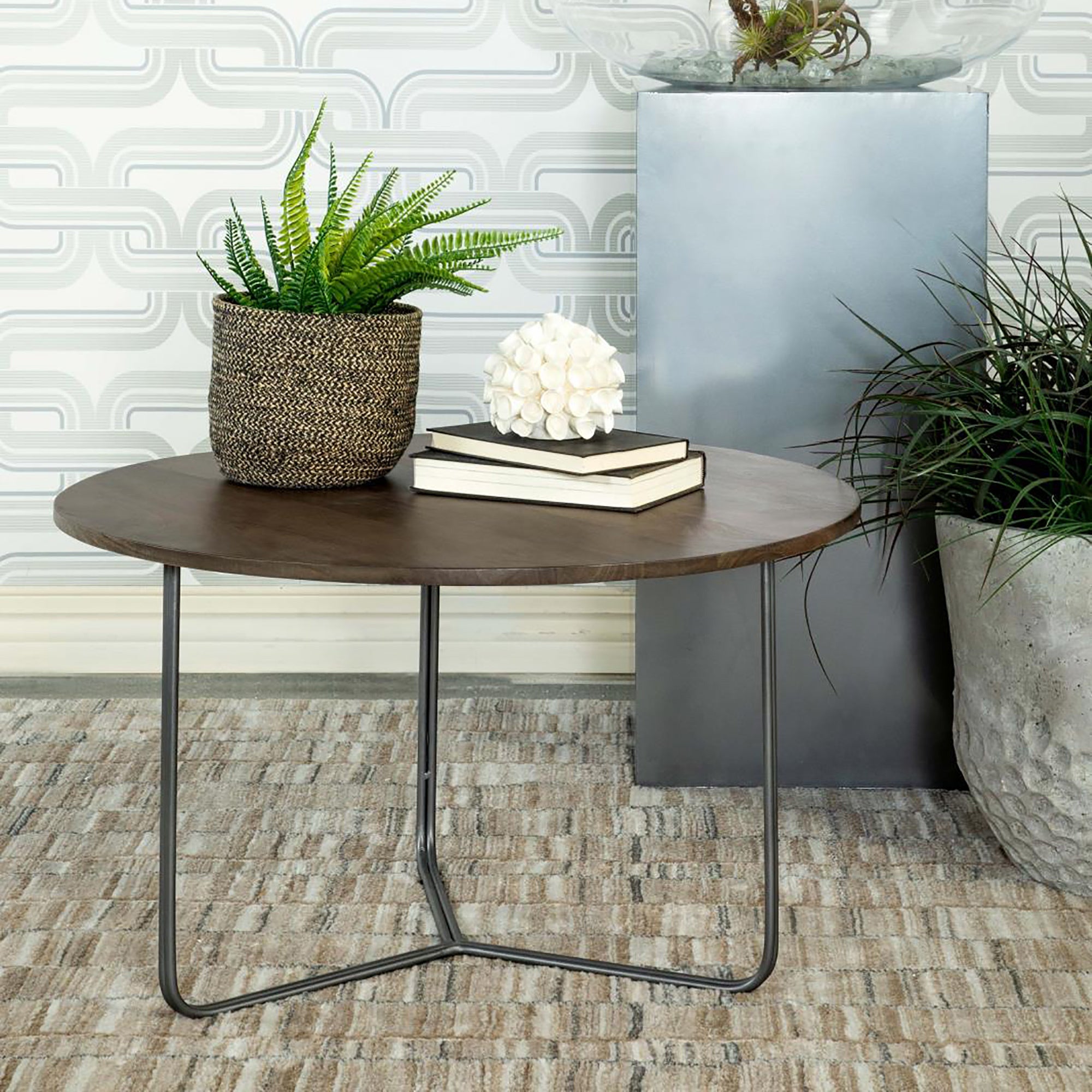 Natural and Gunmetal Top Accent Table