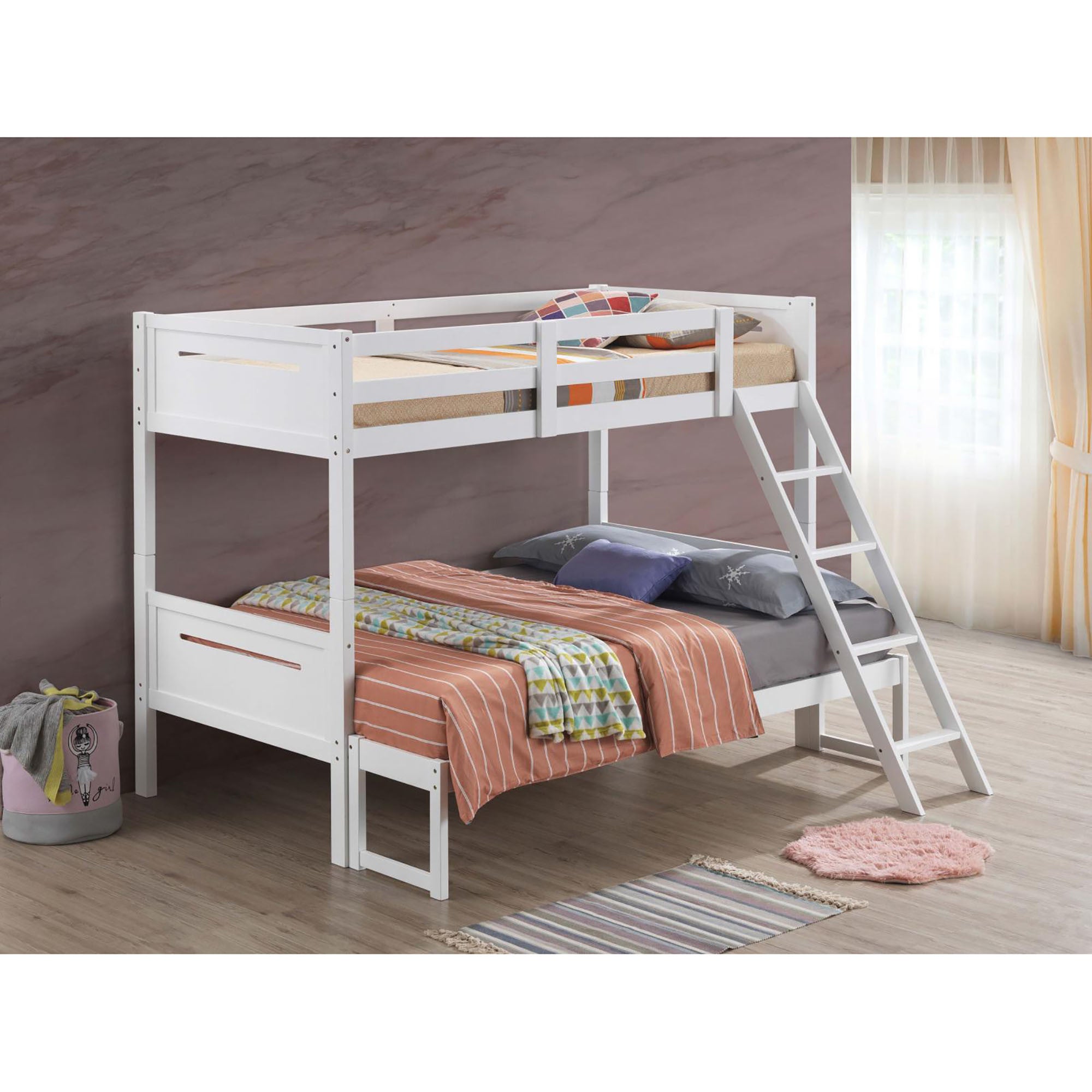 White Twin/Full Bunk Bed with Built-in Ladder