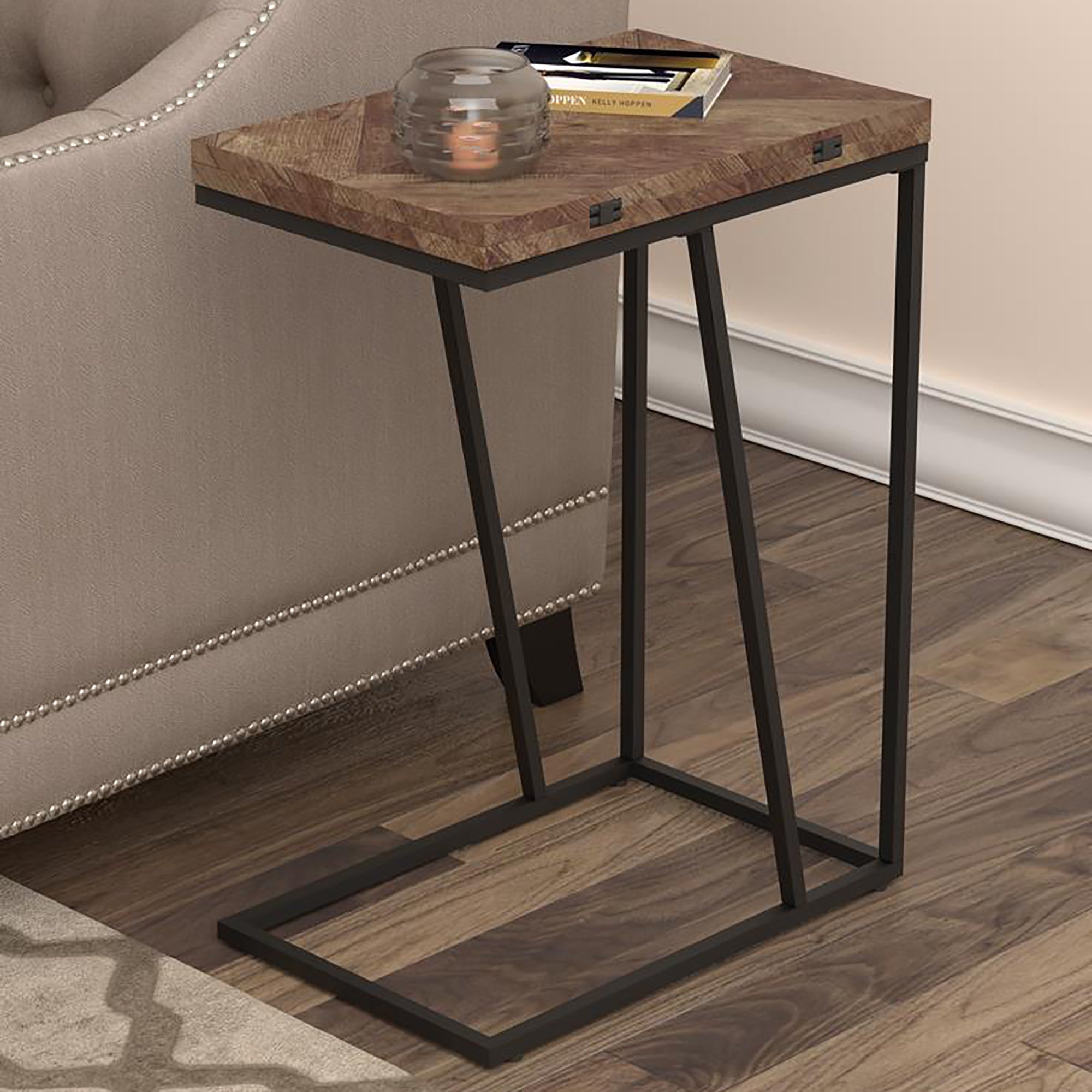 Rustic Herringbone Chevron Accent Table