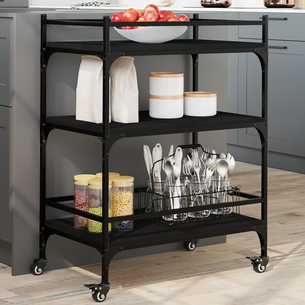 Kitchen Trolley Black 25.6"x15.7"x34.1" Engineered Wood