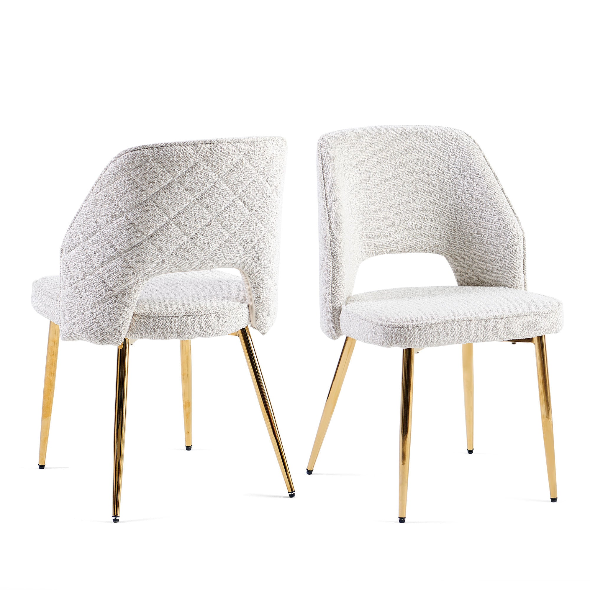 Off White Faux Fur Dining Chairs with Metal Legs and Hollow Back Upholstered Dining Chairs Set of 2