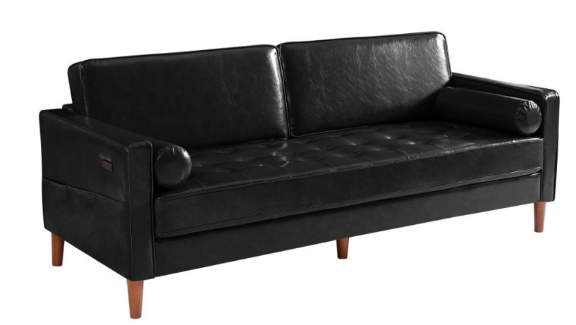 2085 Black PU leather sofa-02