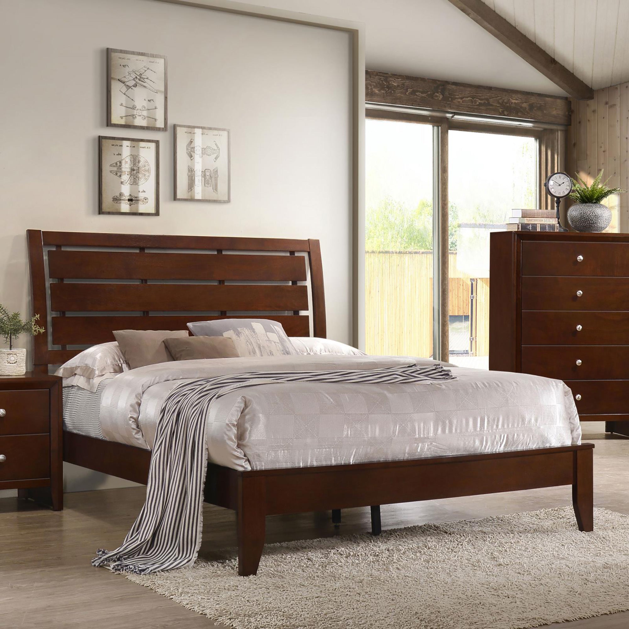 Rich Merlot Slatted Queen Panel Bed