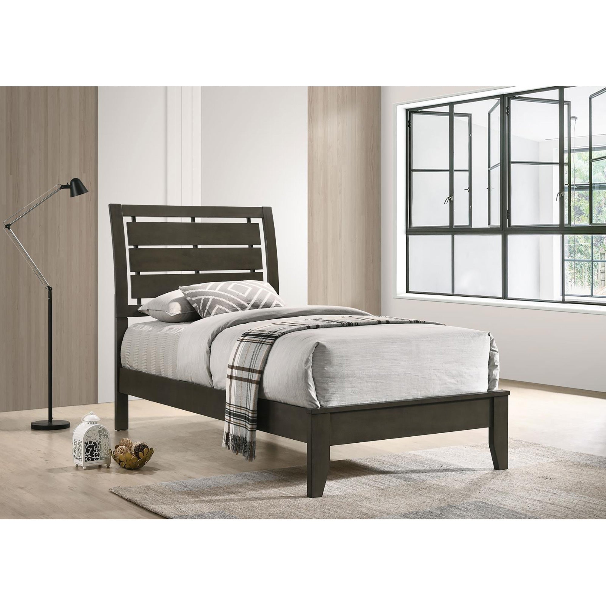 Mod Grey Slat Back Twin Panel Bed