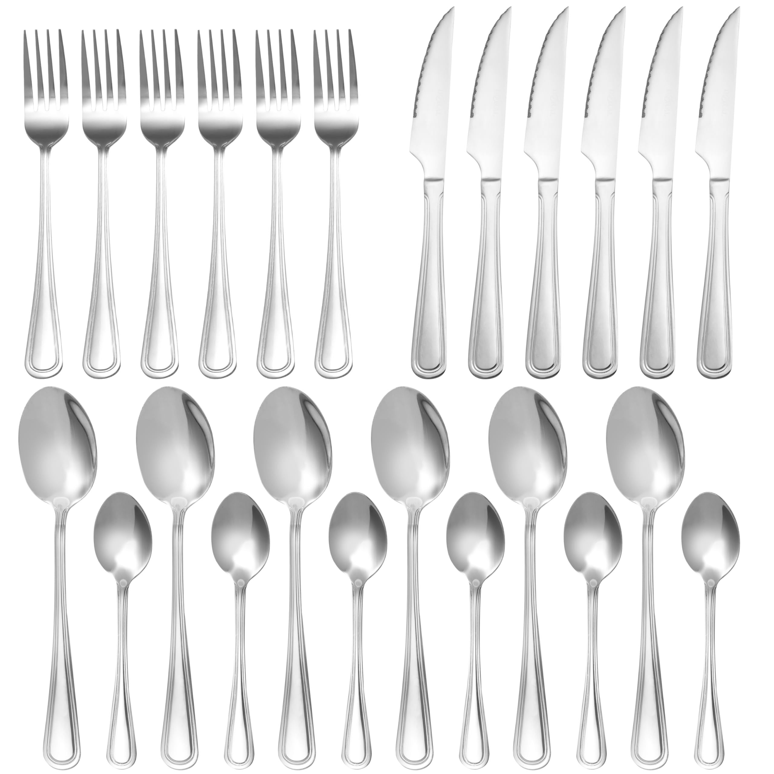 24-Piece Silverware Set, Stainless Steel Flatware Set Service for 6, Tableware Cutlery Set for Home Restaurant Party, Dinner Forks/Spoons/Knives, Square Edge & Mirror Polished, Dishwasher Safe