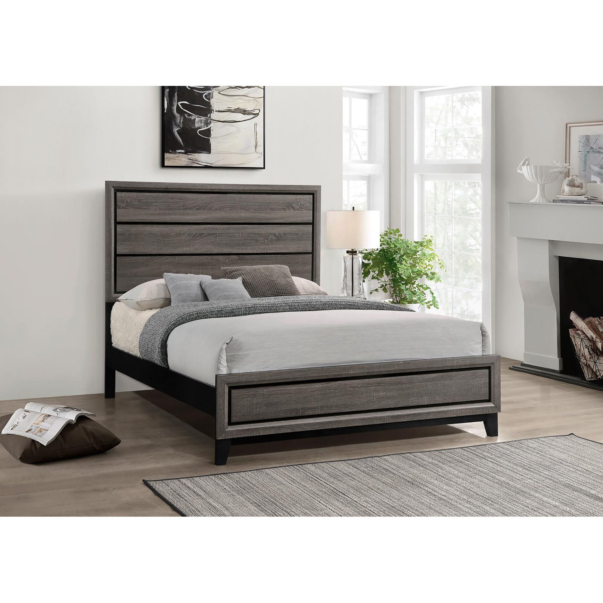 Rustic Grey Oak Queen Panel Bed