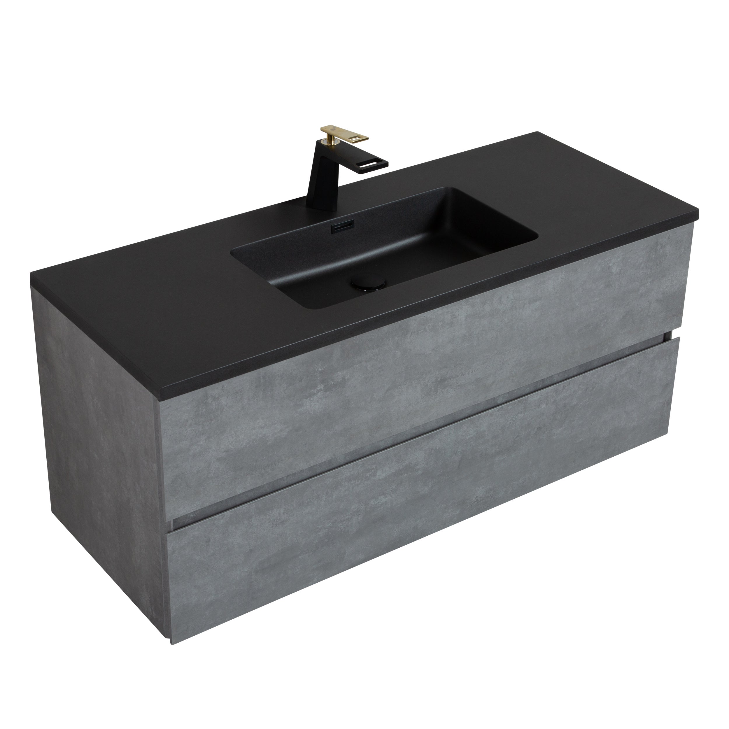 Wall Mounted Single Bathroom Vanity in Ash Gray With Matte Black Solid Surface Vanity Top - Only Top