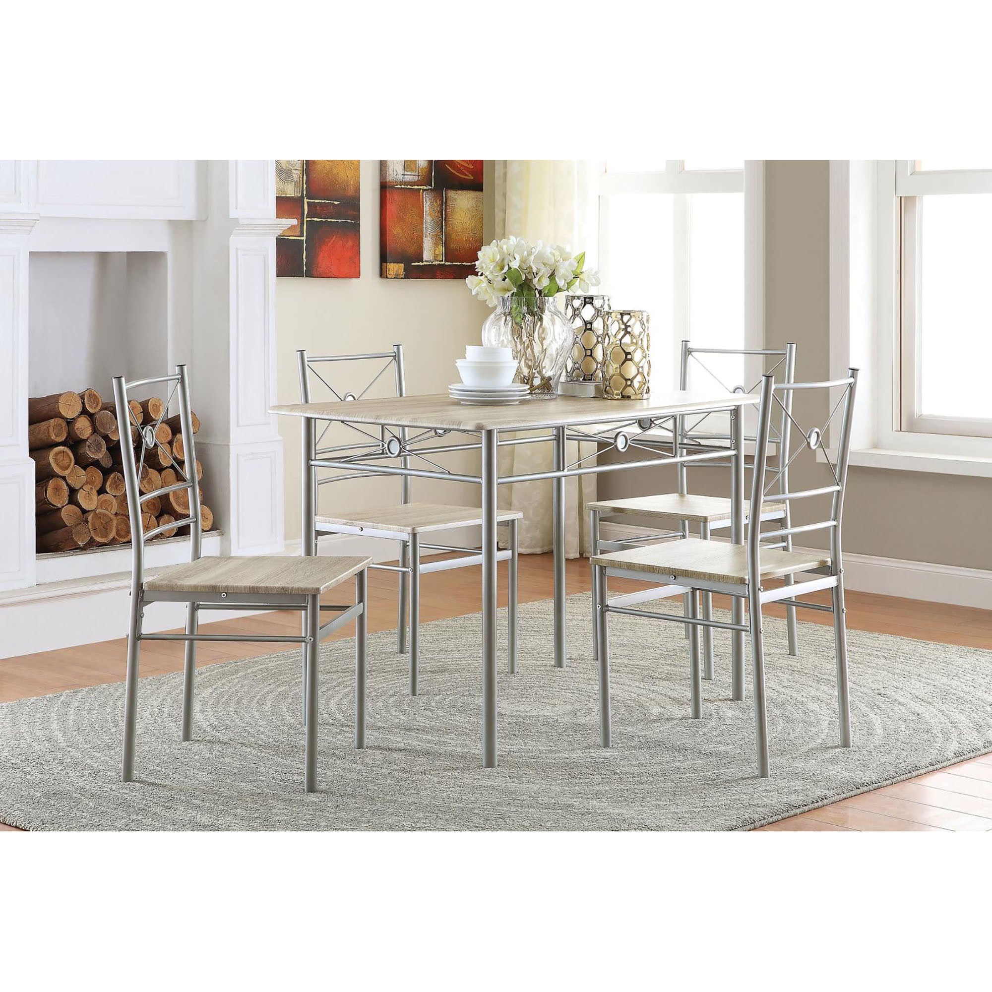 Taupe and Silver 5-Piece Rectangle Dining Set