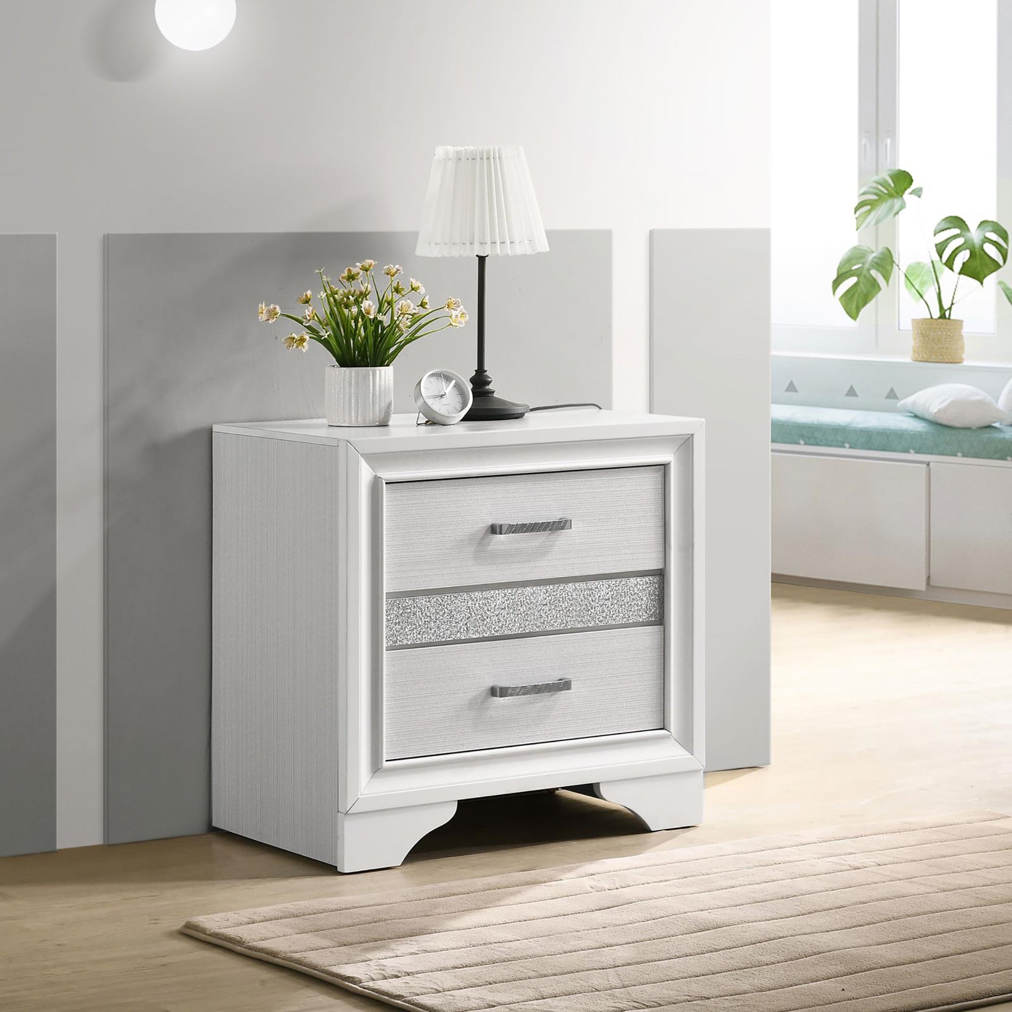 White 2-drawer Nightstand with Hidden Jewelry Tray