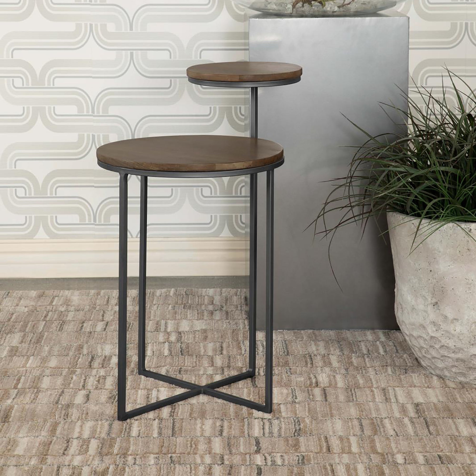 Natural and Gunmetal 2-Tier Accent Table