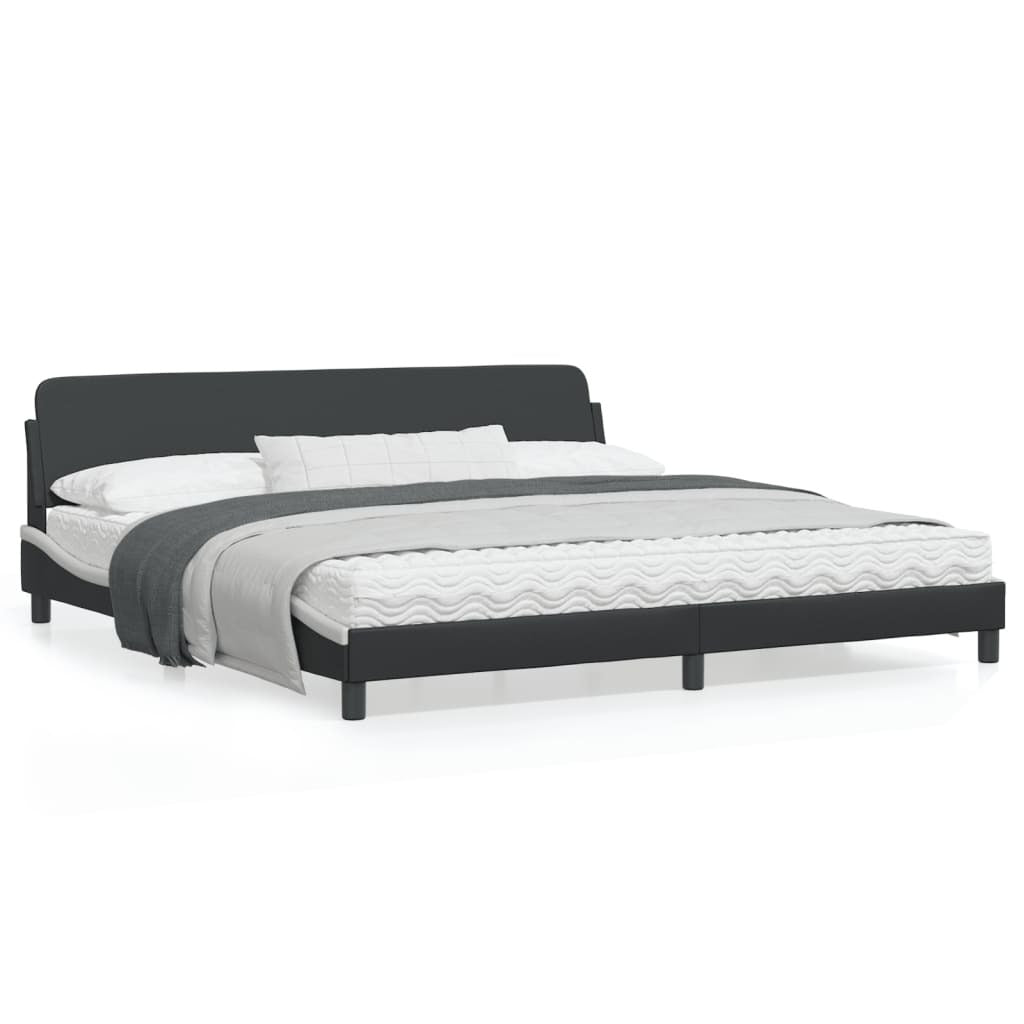 Bed Frame with Headboard Black and White 76"x79.9" King Faux Leather