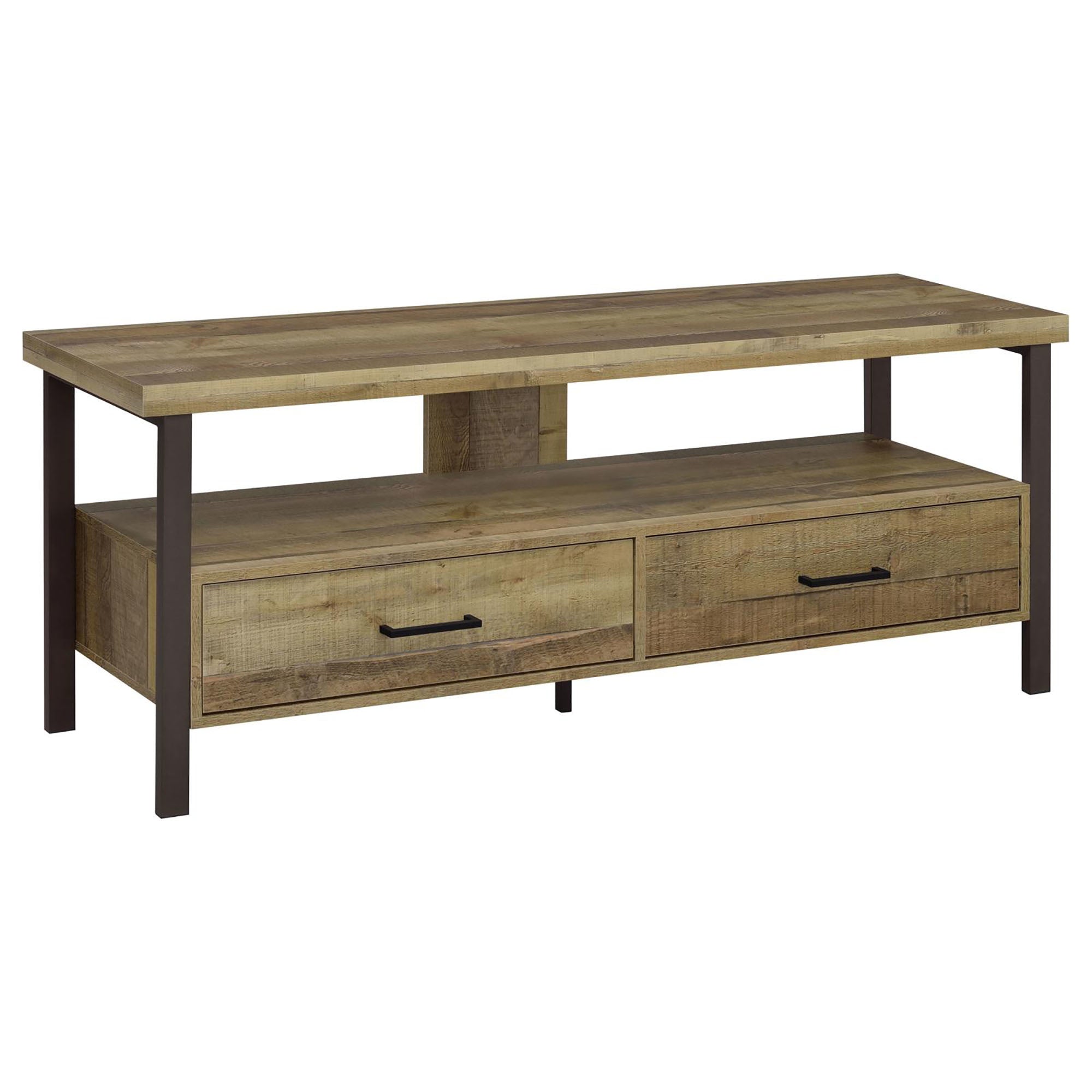 Weathered Pine and Dark Bronze 2-Drawer TV Console