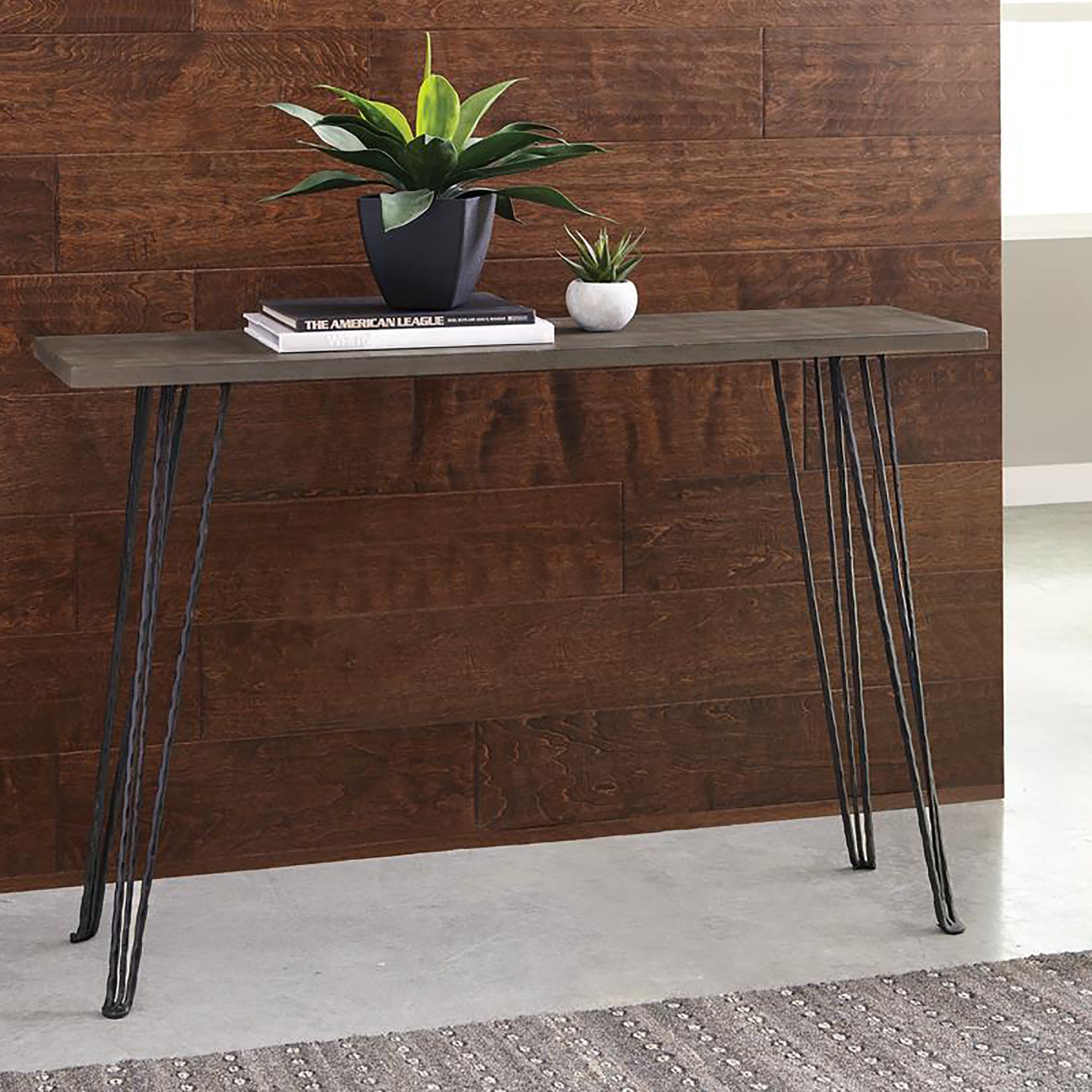 Concrete and Black Rectangular Console Table