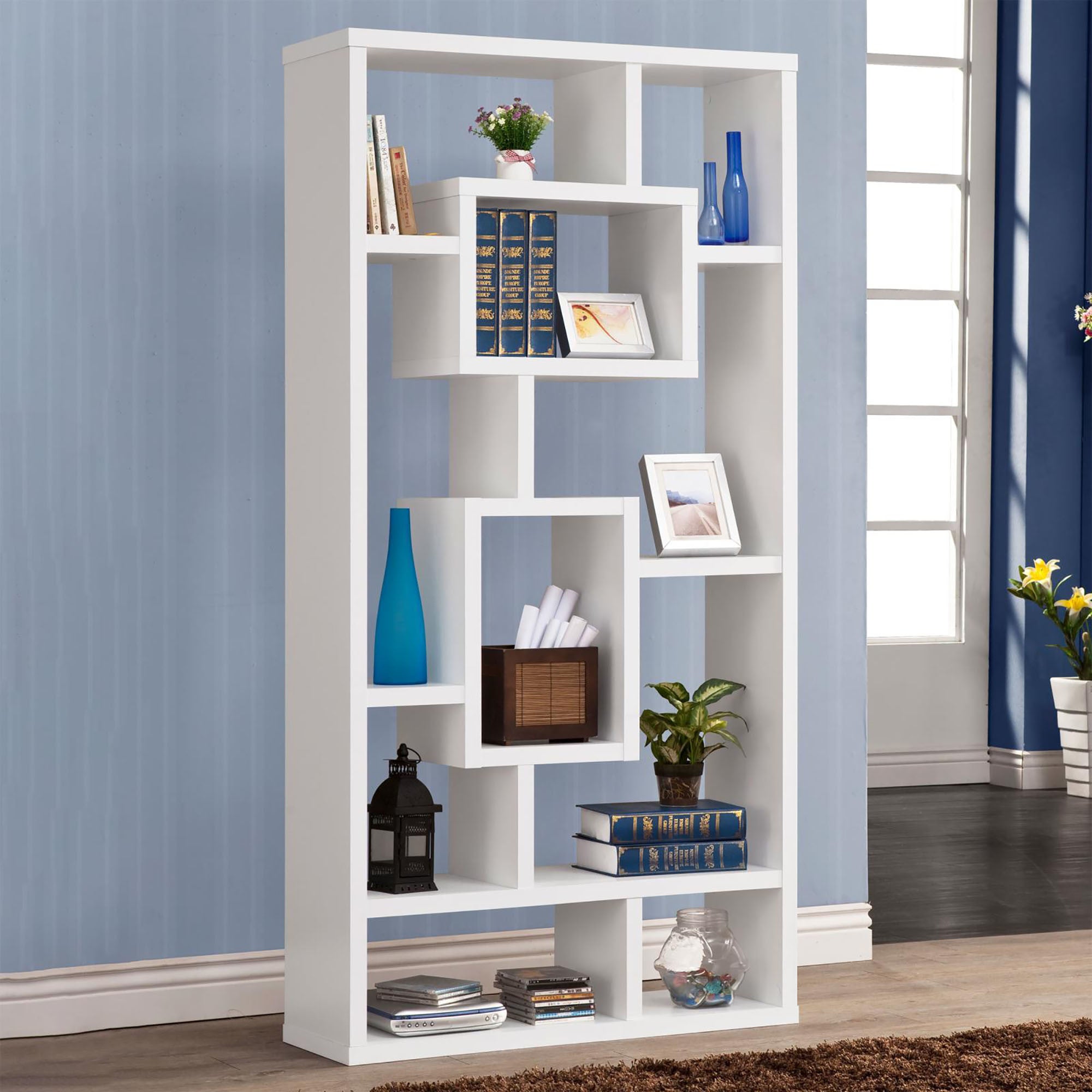 White 10-Shelf Open Back Bookcase