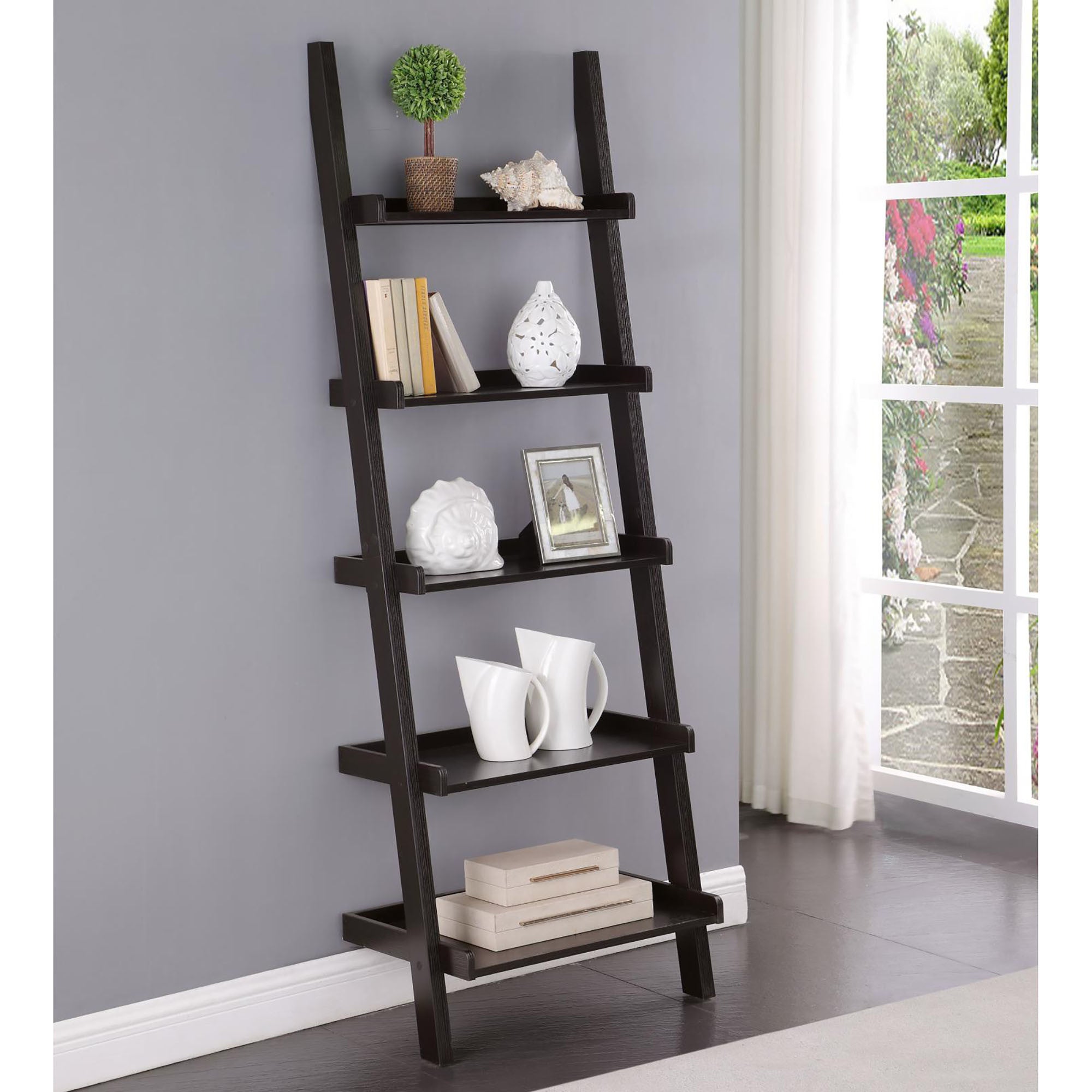 Cappuccino Ladder 5-Shelf Bookcase