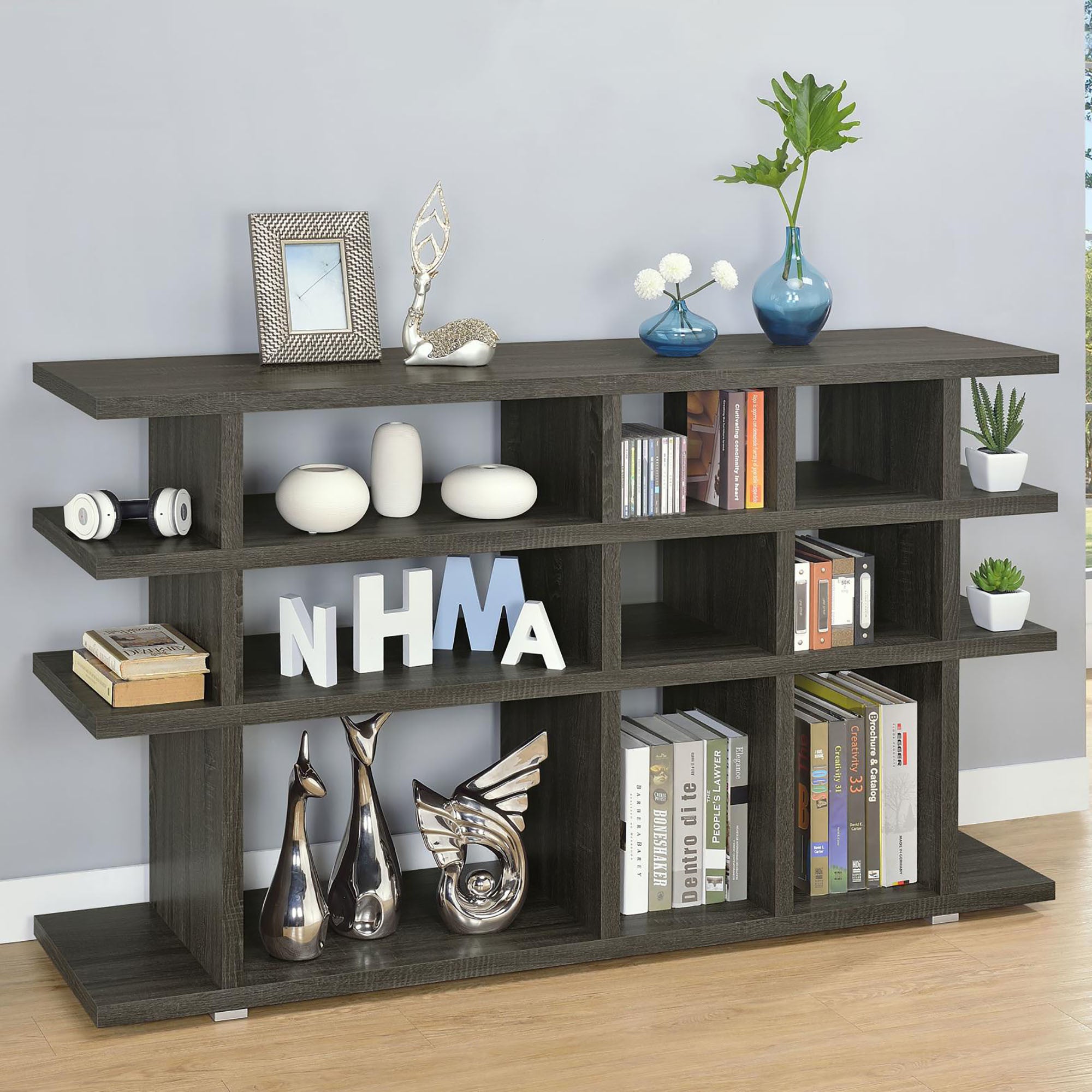 Weathered Grey 3-Tier Open Back Bookcase