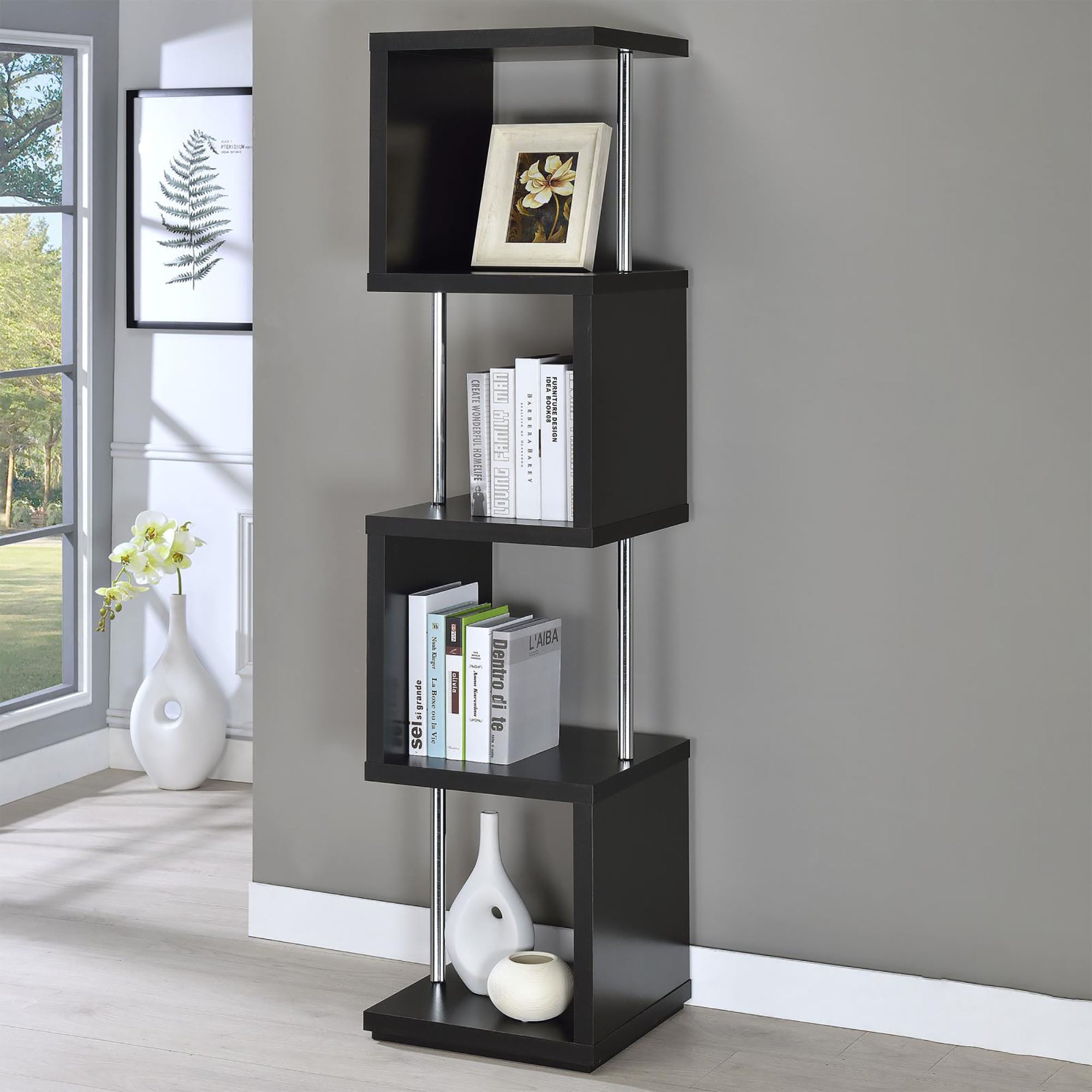 Black and Chrome 4-Tier Bookcase