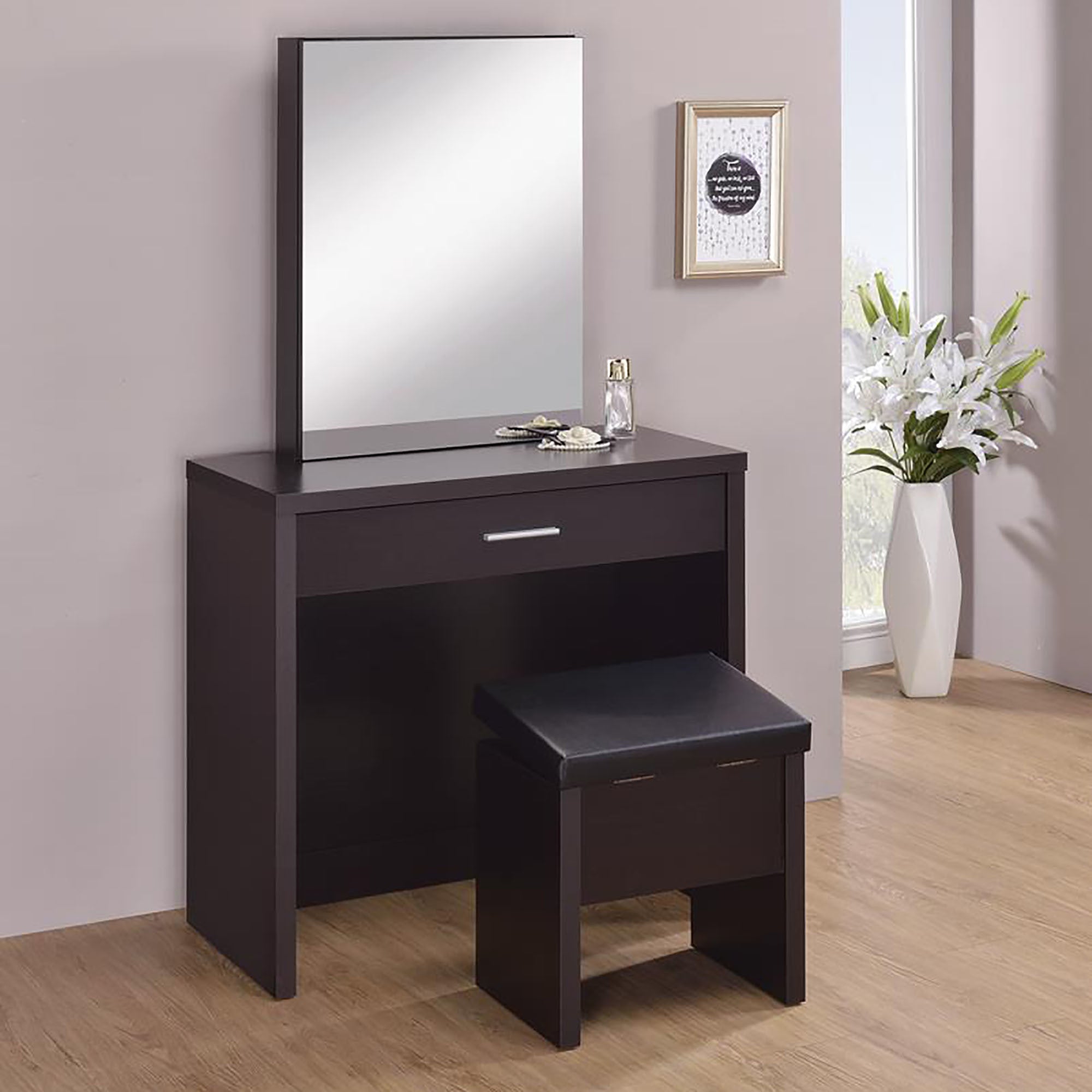 Cappuccino 3-Piece Vanity Set with Sliding Mirror