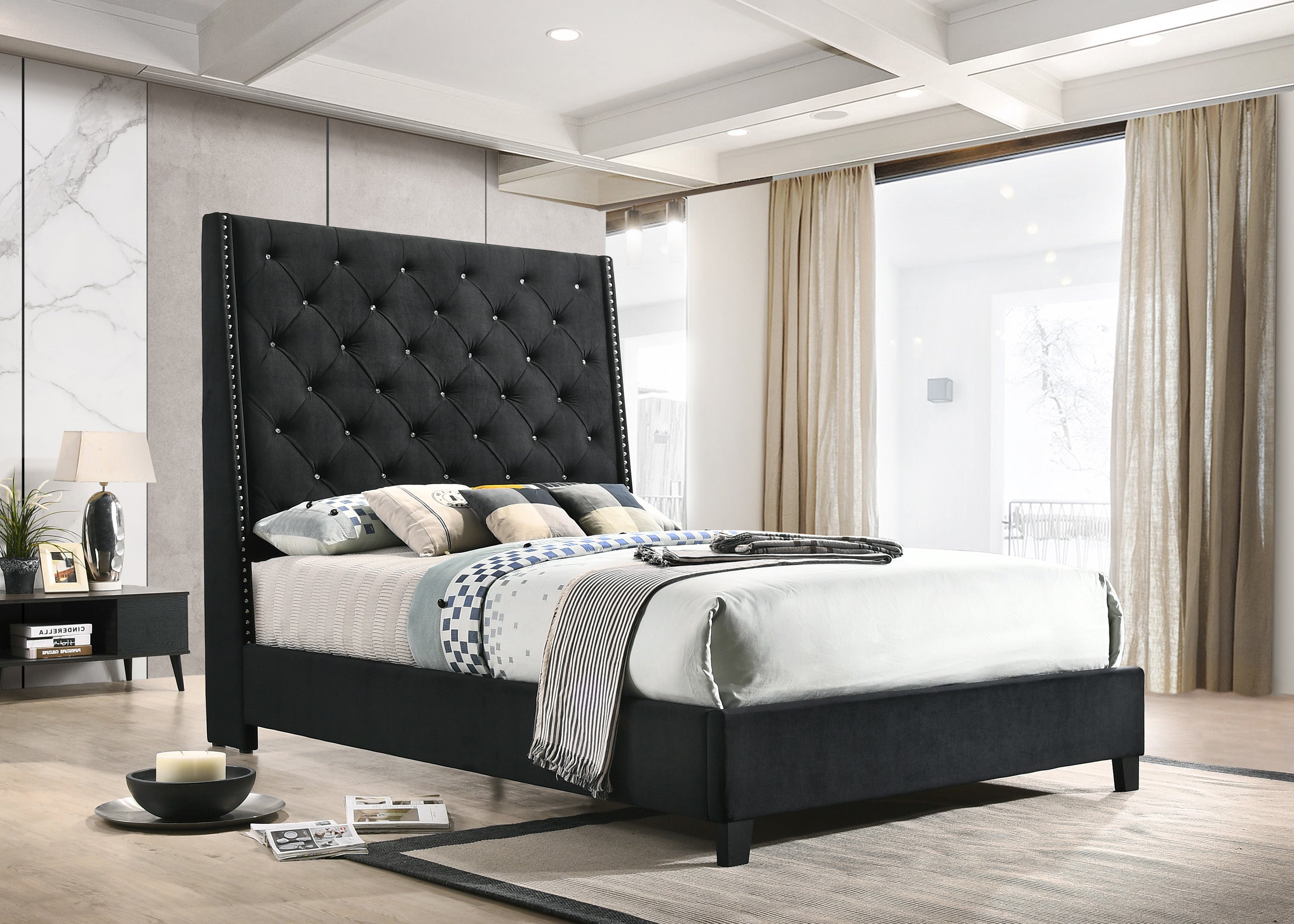 Chantilly - King Headboard - Black Velvet - Black