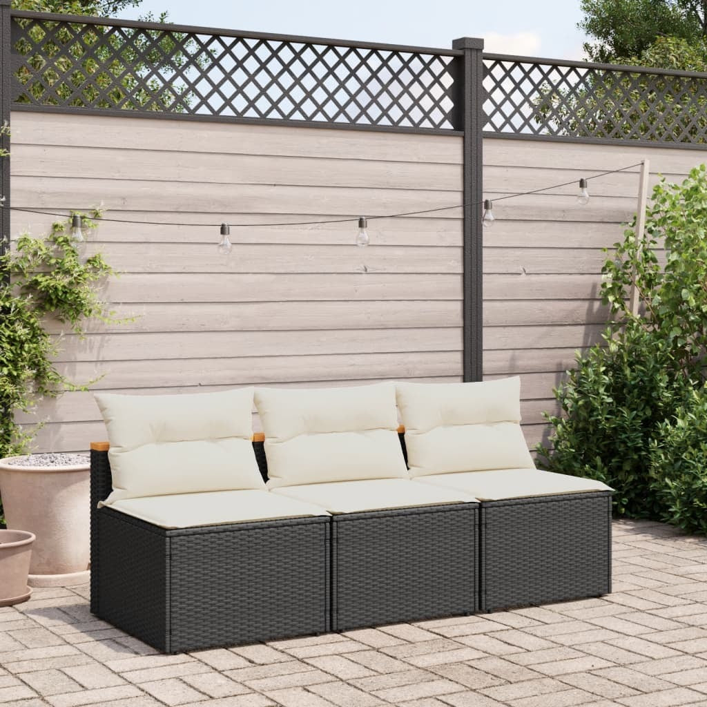 Patio Sofas Armless with Cushions 2 pcs Black Poly Rattan