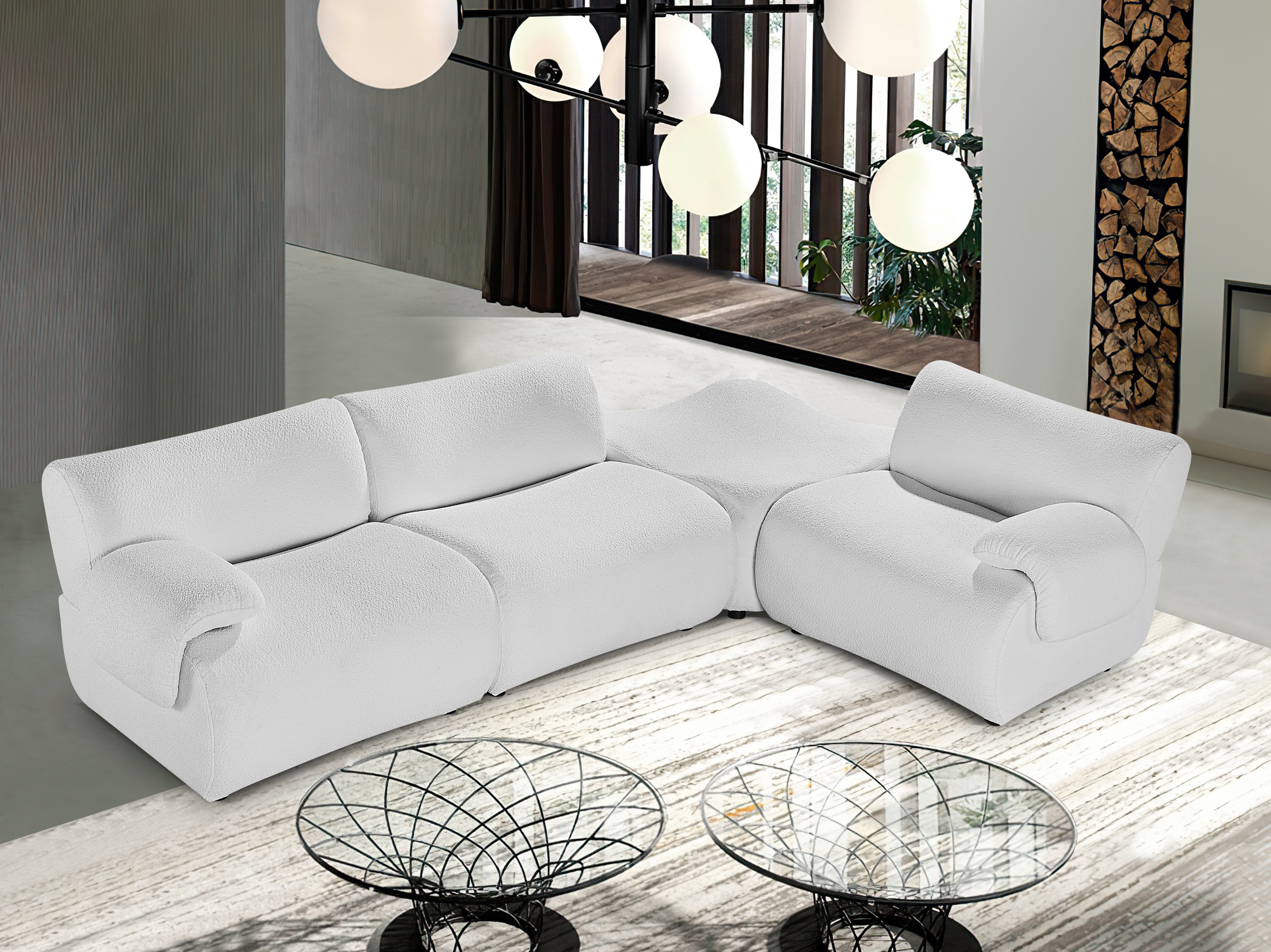 White Sherpa Sofa Cushion Couch Comfiy with Ottom for Living Room, Solid wood frame, removeable and magnetic-iron arm for each seat, free combine L Shaped Lambswool Sectional