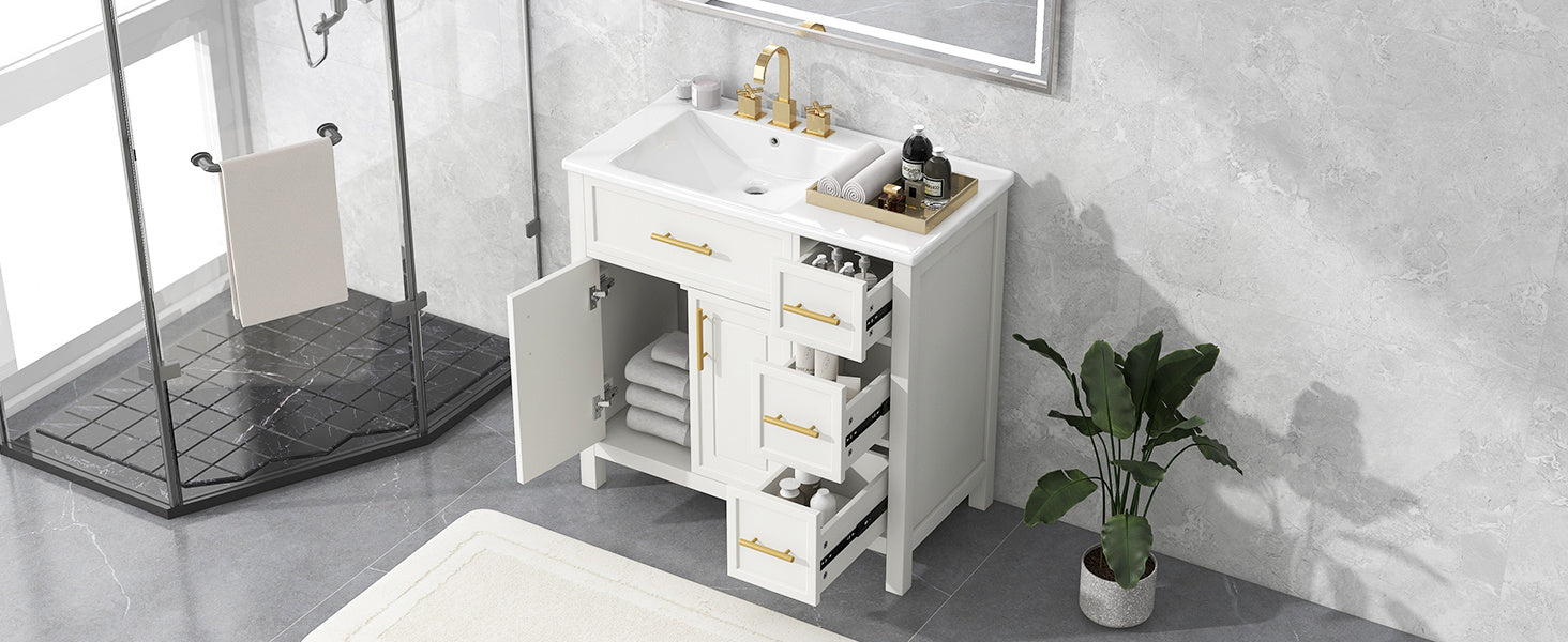 36" Bathroom Vanity with Sink Top, Bathroom Vanity Cabinet with Two Doors and Three Drawers, Solid Wood , MDF Boards ,One Package, Off White