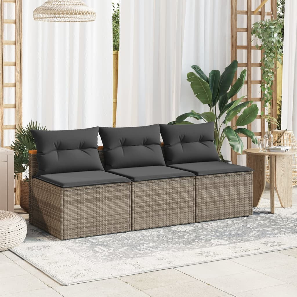 Patio Sofas Armless with Cushions 2 pcs Gray Poly Rattan