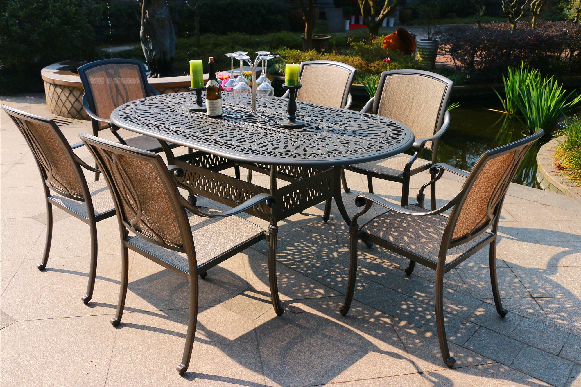 Oval 6-Person 72.05" Long Powder Coated Aluminum Dining Set