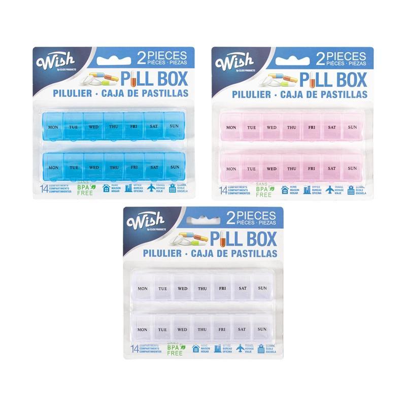 Wish Care Pill Box 3PCs, 3 colors, White&Pink&Blue, Pill Organizer, Travel Pill Organizer, Weekly Pill Organizer, Large Pill Box, Pill Case, Medicine Organizer Healthcare Aid