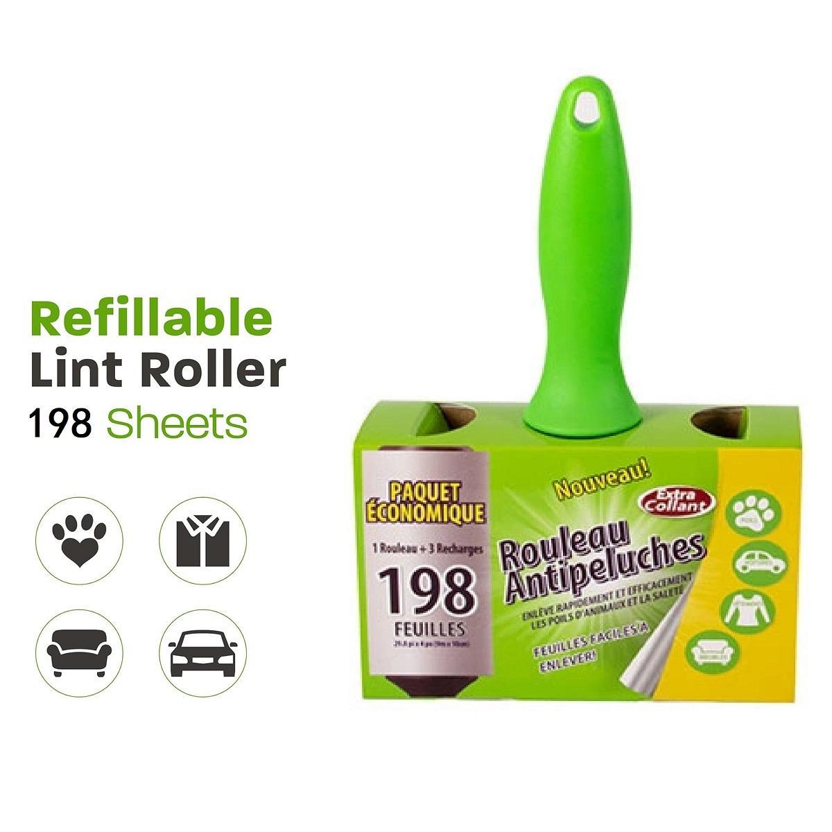 Lint Roller 3PK 198 sheets Lint Rollers for Clothes Furniture Carpet Couch, Dog & Cat Hair Lint Remover, 3 Rollers with 1 Handles