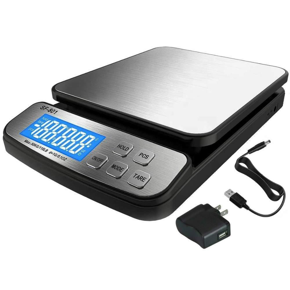 Shipping Scale for Packages 110 LB 50 KG Package Scale Postal Scale with Stainless Steel Platform Tare Hold Counting Function USB Cord and AC DC Adapter