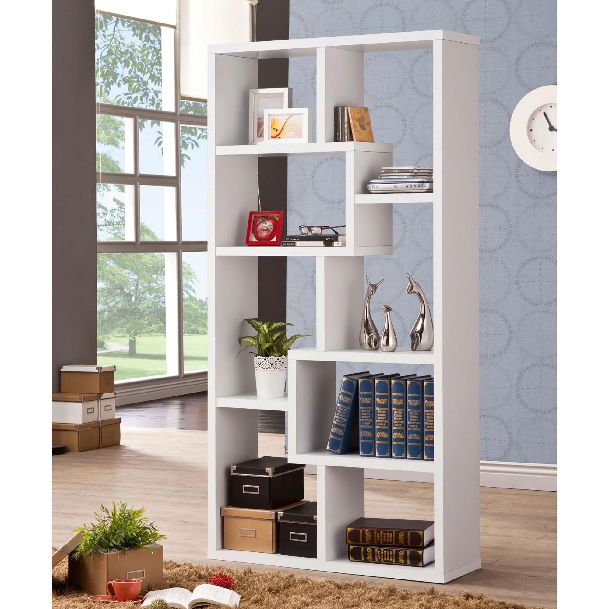 8-shelf White Geometric Bookcase