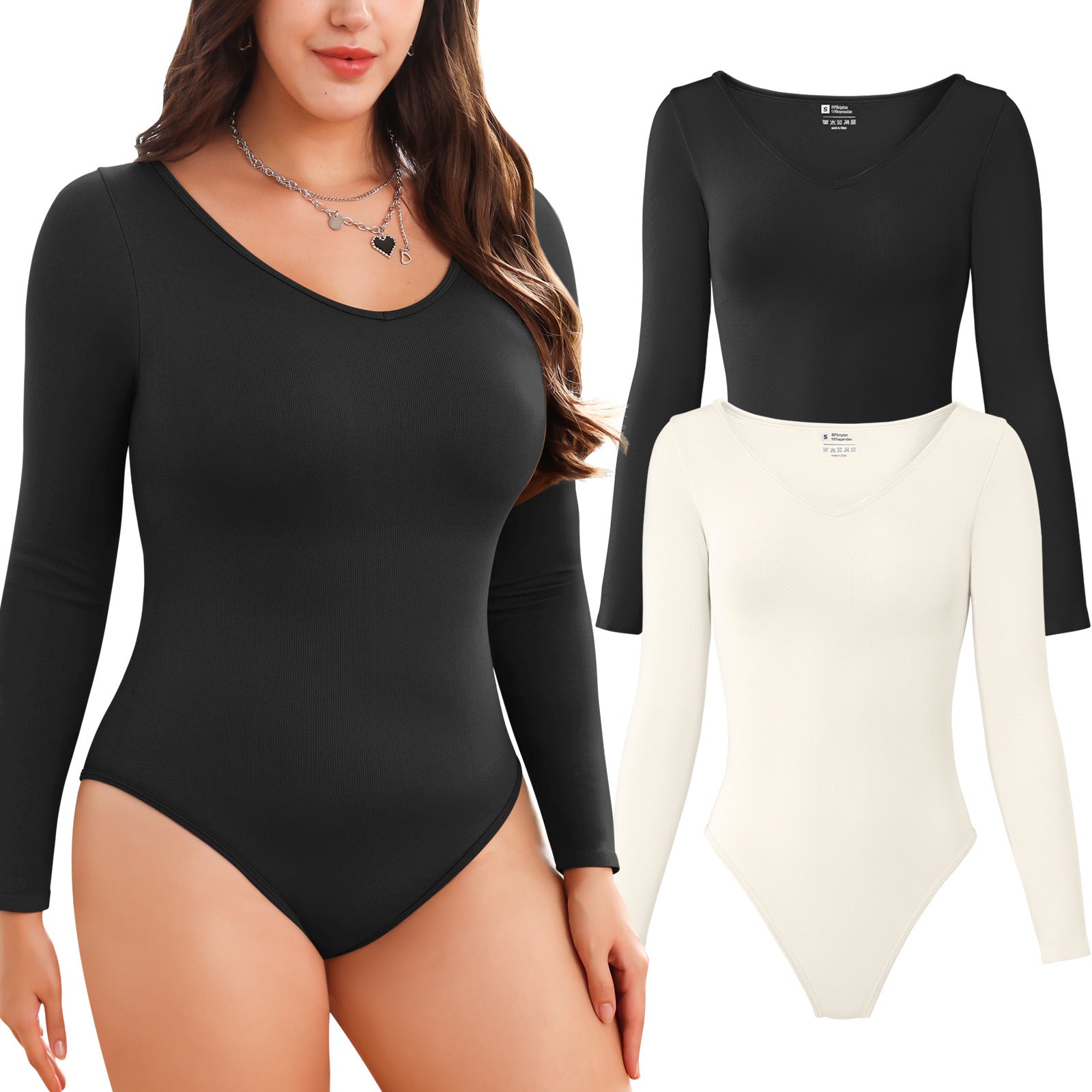 2-piece set Bikini shapewear long sleeved V-neck