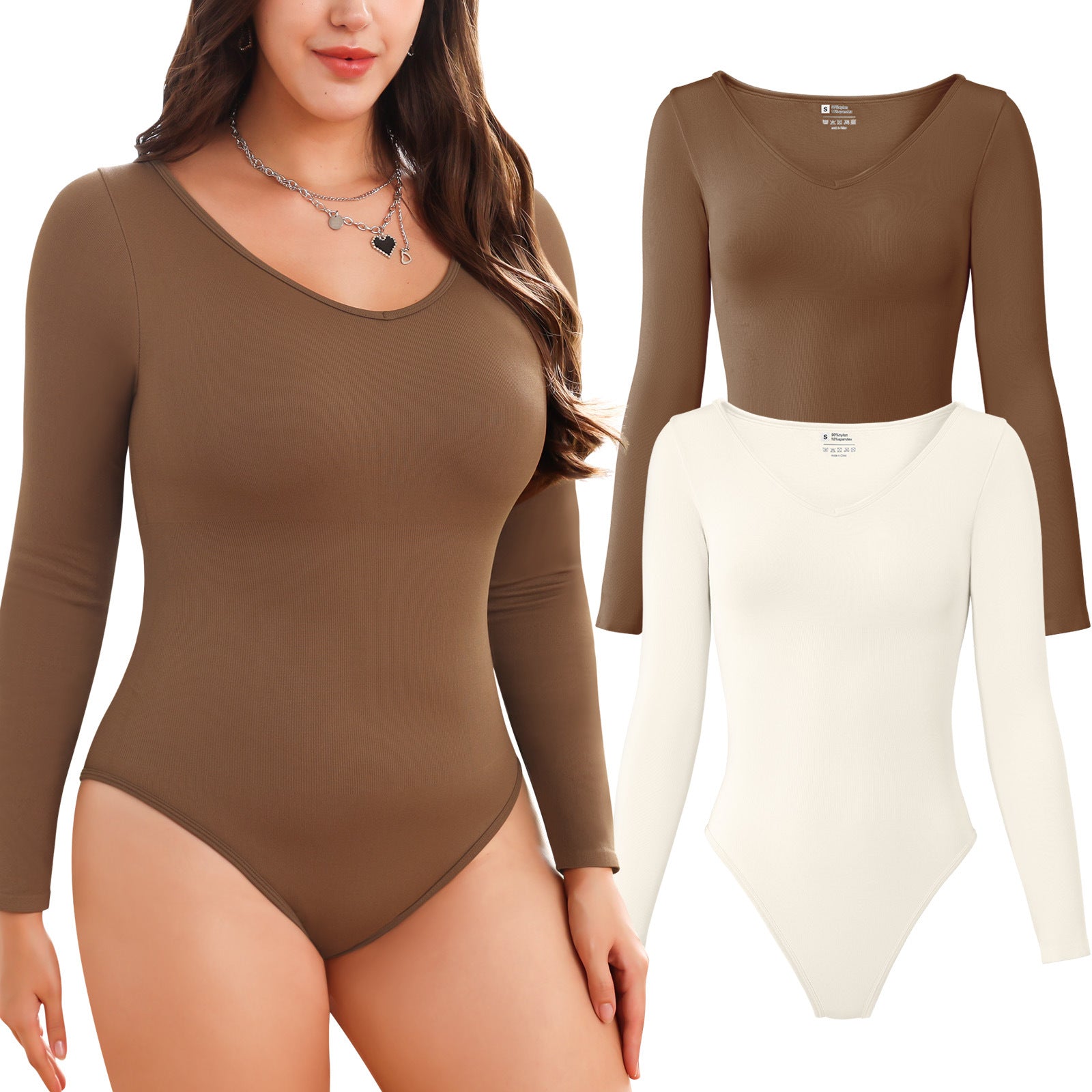2-piece set Bikini shapewear long sleeved V-neck