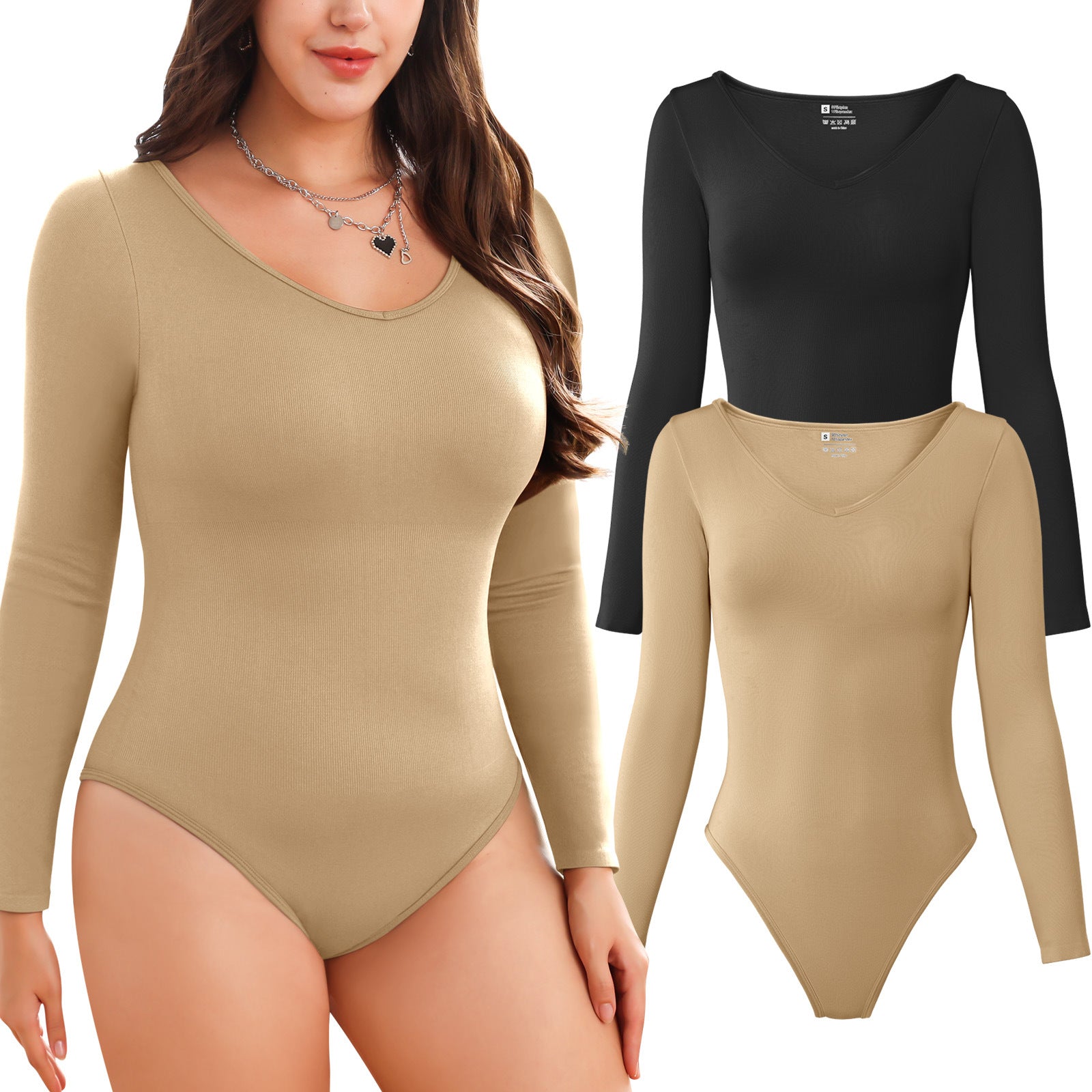 2-piece set Bikini shapewear long sleeved V-neck