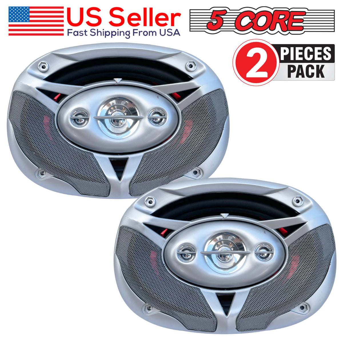 5 CORE 6X9 Inch Car Audio Coaxial Speaker 2 Pieces 3 Way 1200 Watts PMPO Full Range Speakers with 4 Ohm Impedance Sold in Pair, Premium Quality CS 699